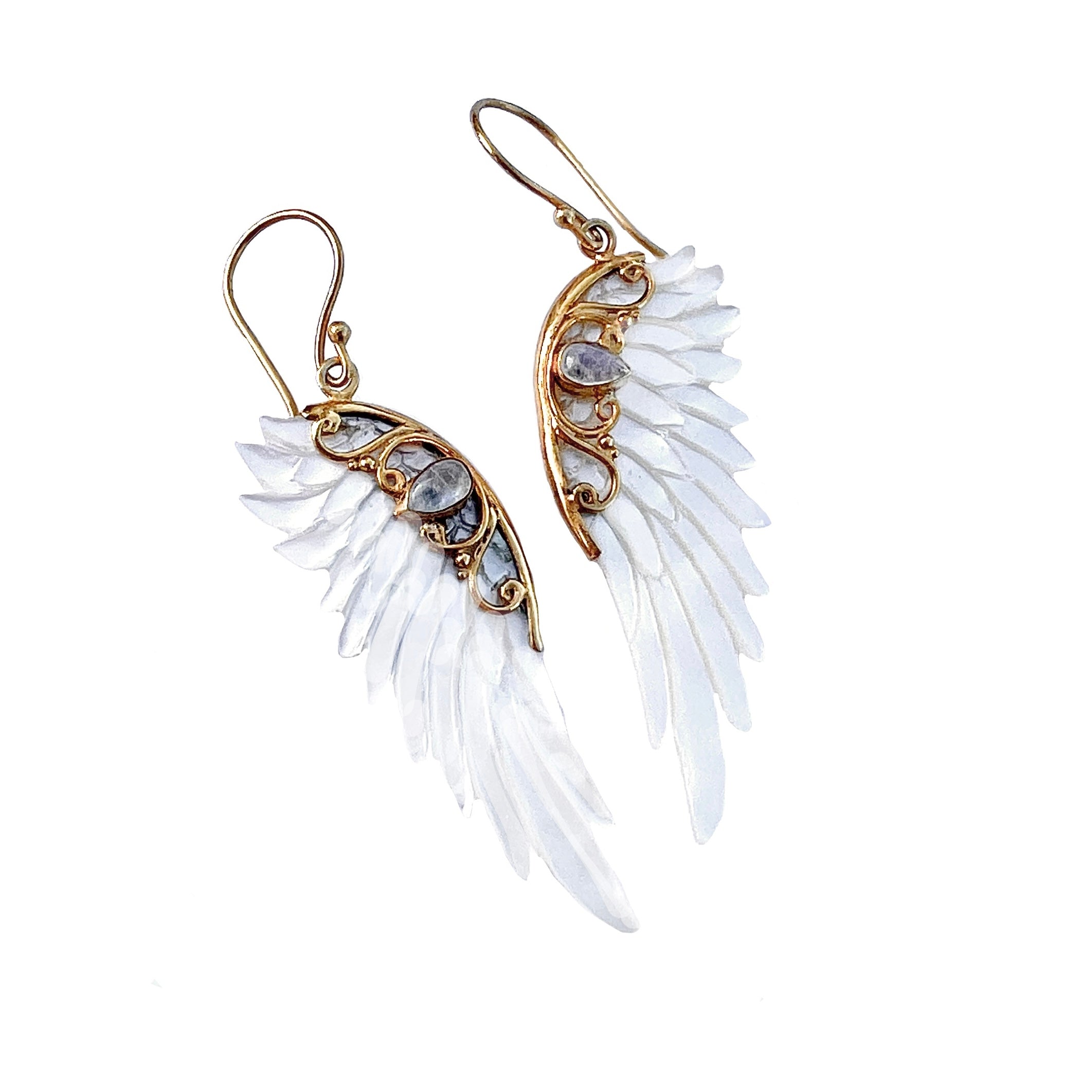 Hand Carved Wing Earrings Gold