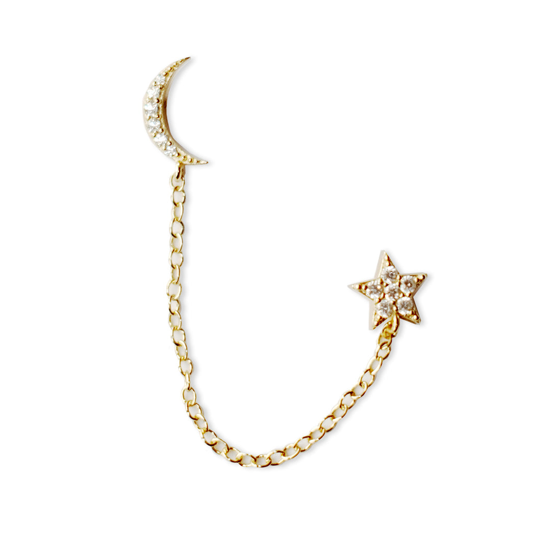 Gold Star chain drop diamanté earring