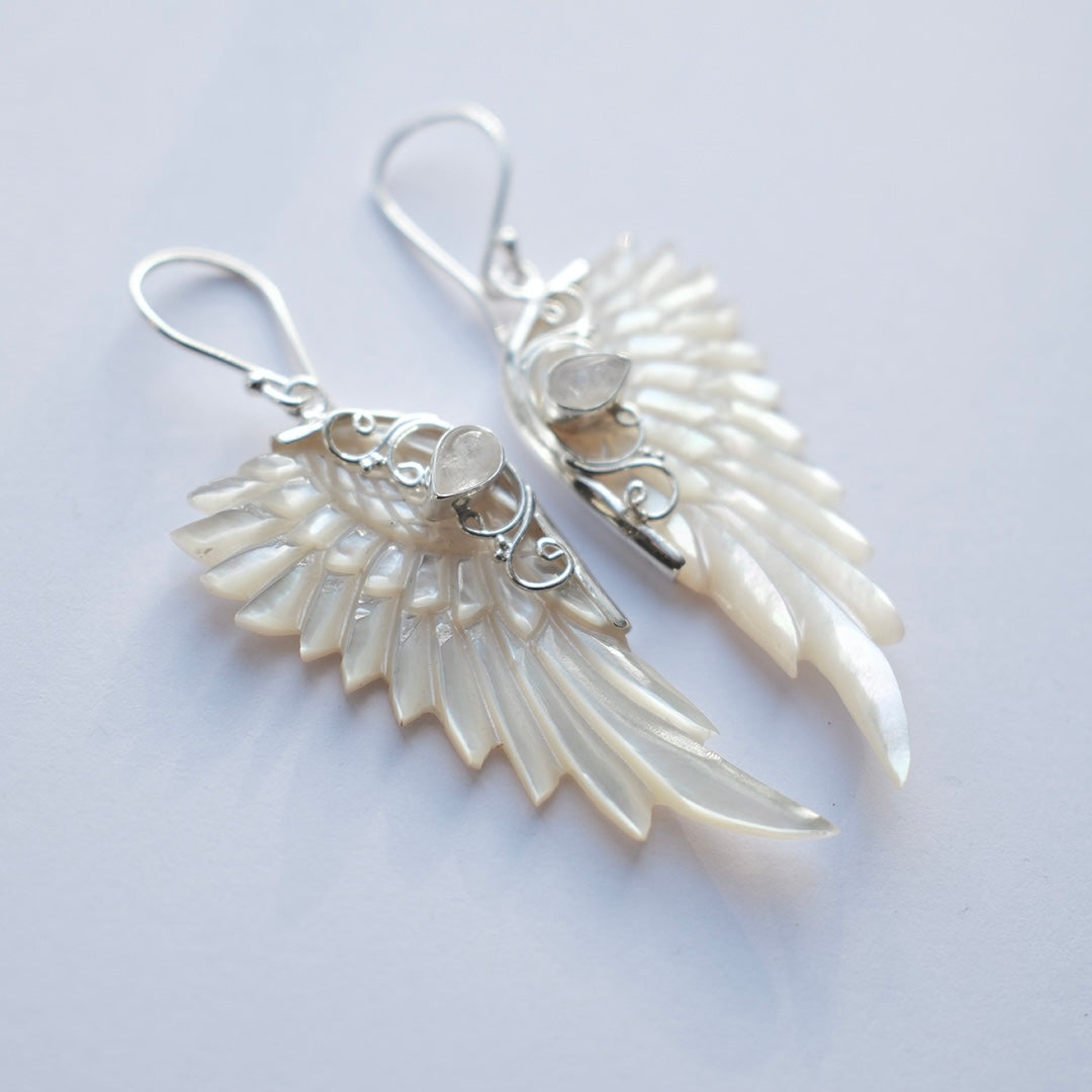 Hand Carved Wing Earrings Silver