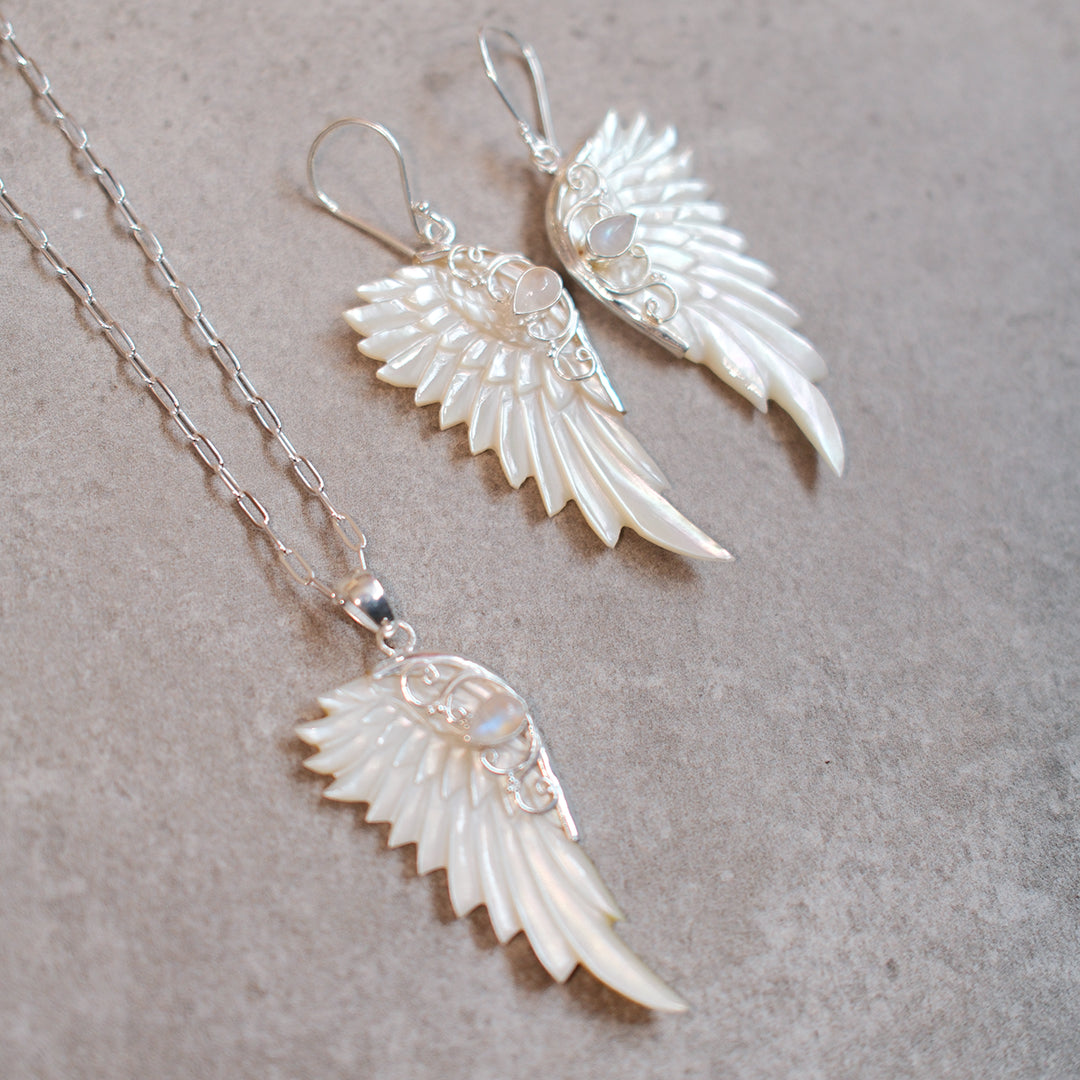Hand Carved Wing Earrings Silver