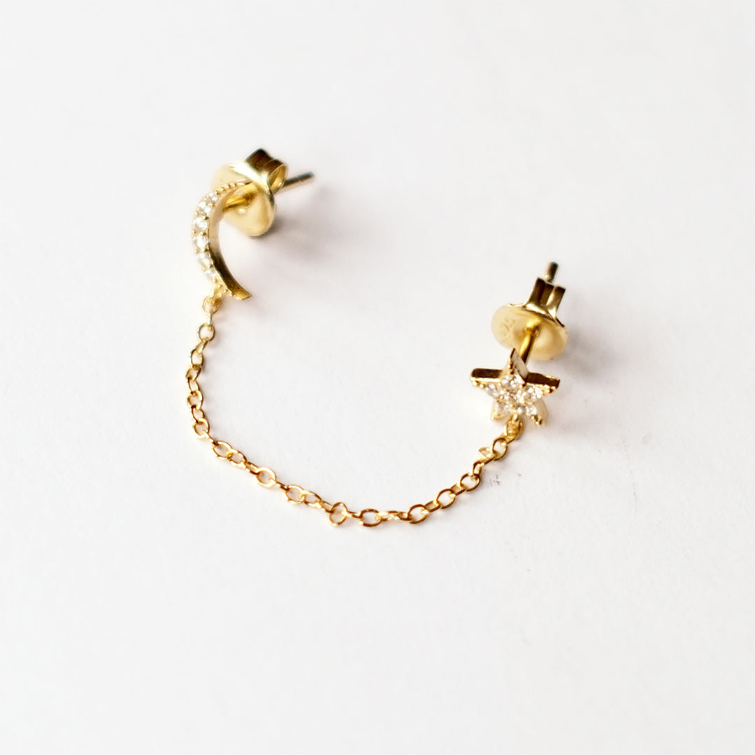 Gold Star chain drop diamanté earring