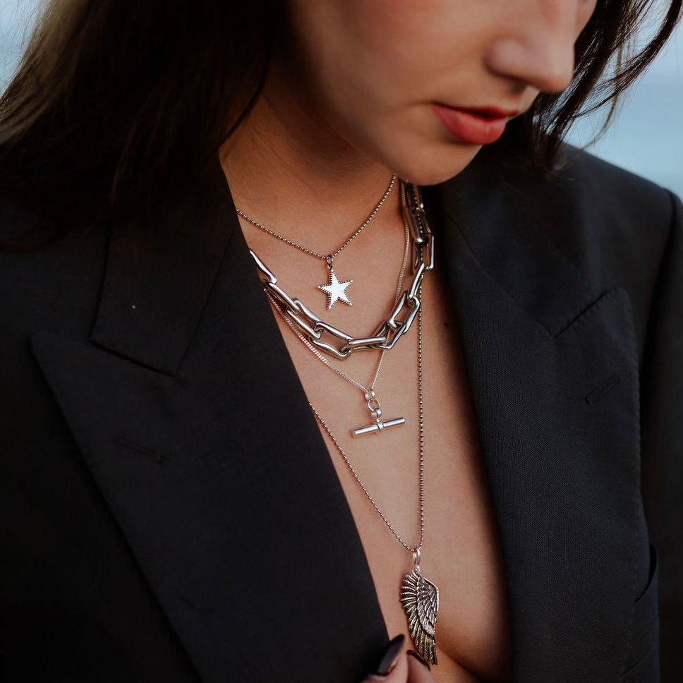 Silver T-Bar Fine Chain Necklace