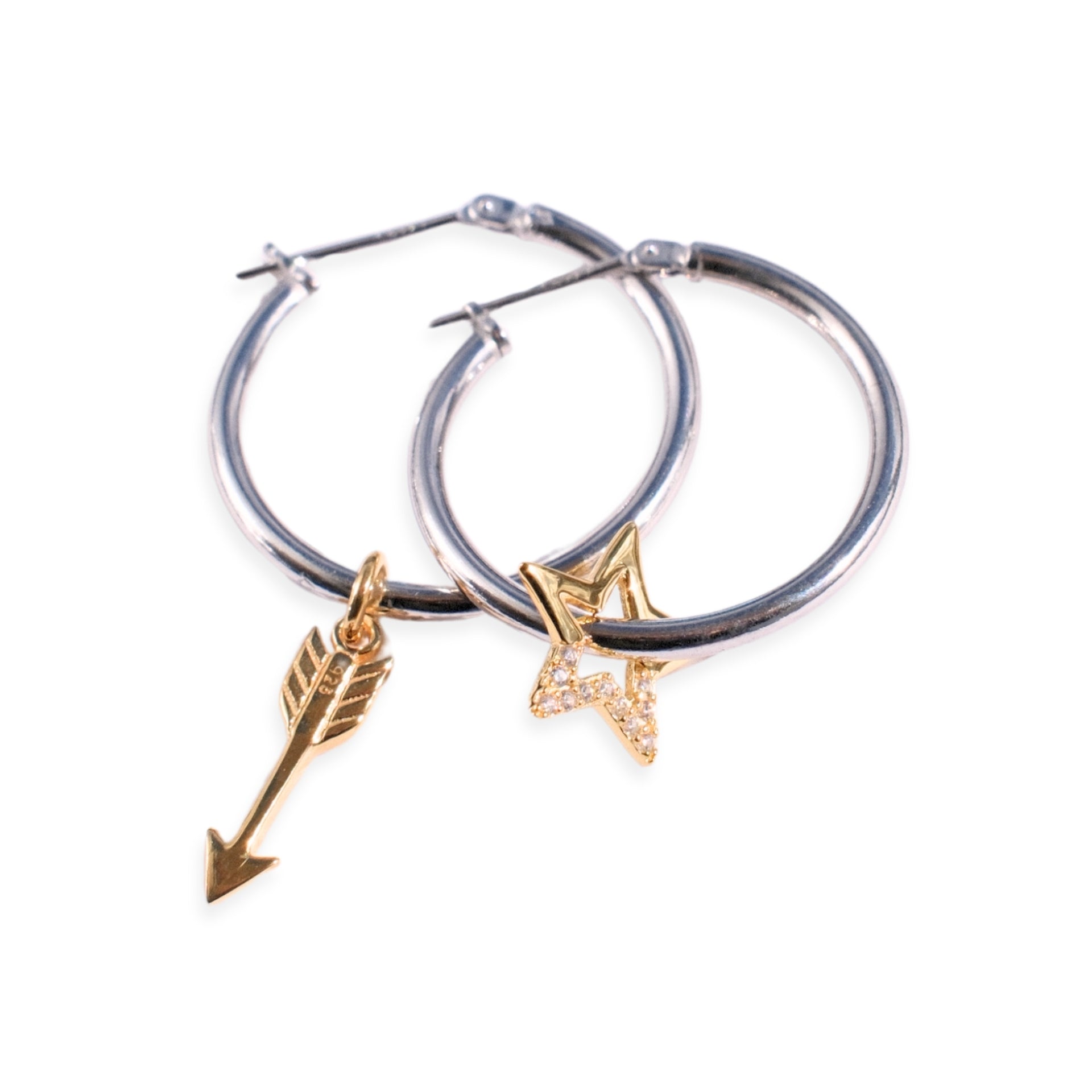 Small Hoops Silver - Star Struck gold charms
