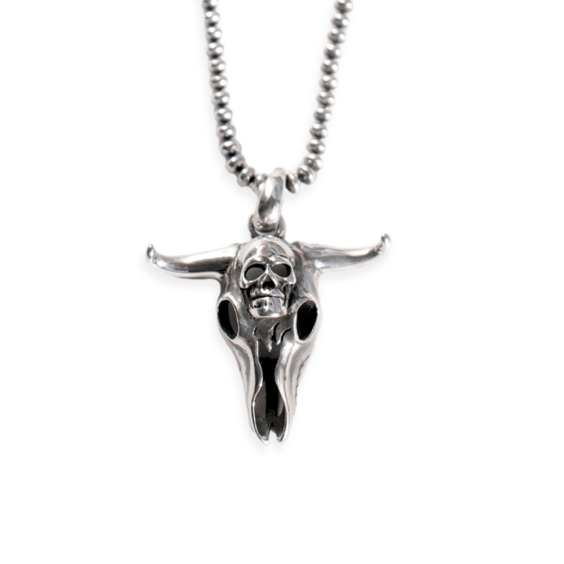Horny Skull Solid Silver Necklace