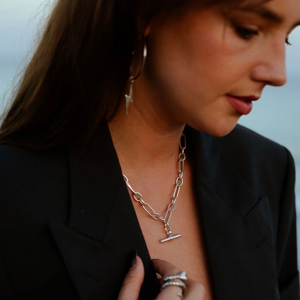 Silver T-Bar Link Chain Necklace