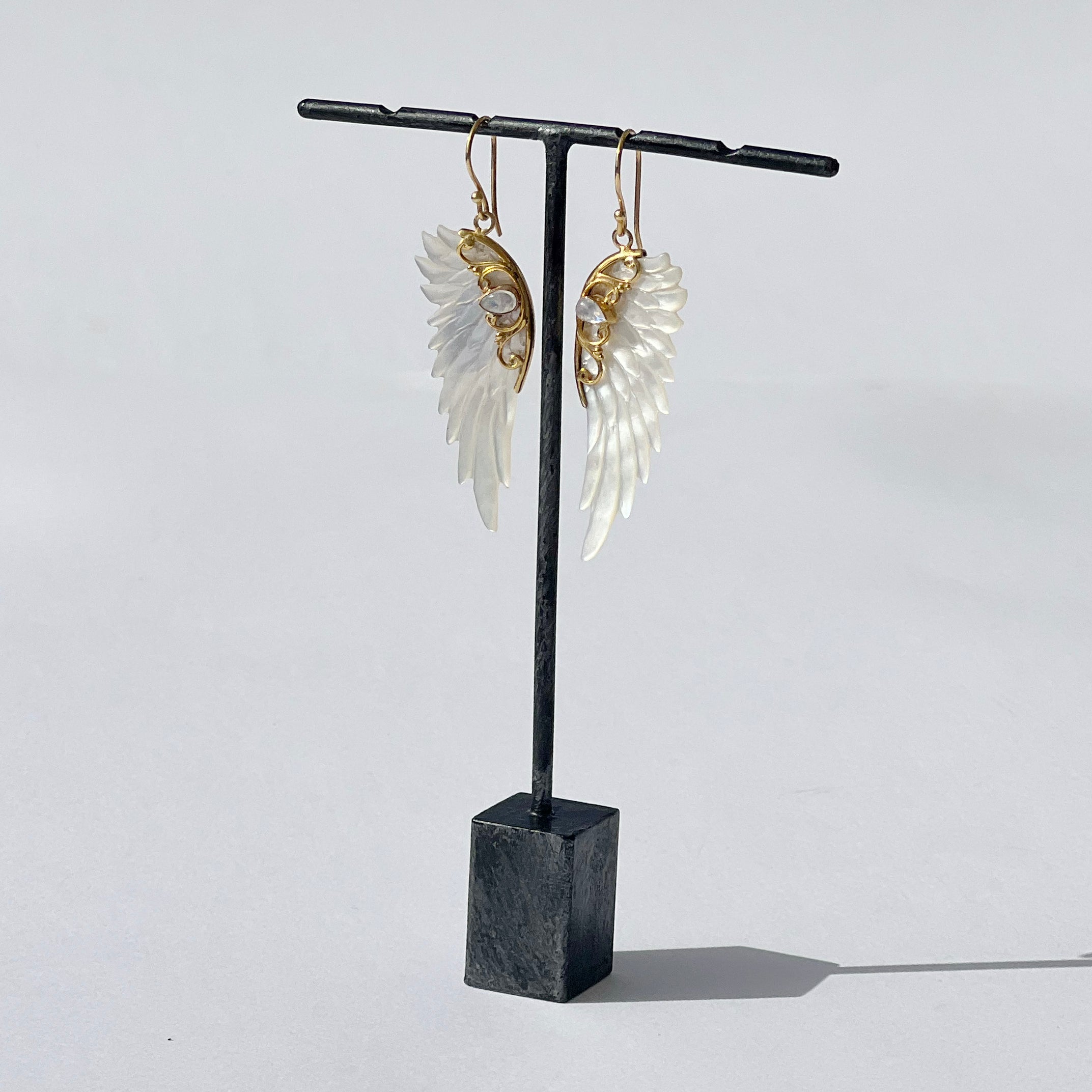 Hand Carved Wing Earrings Gold