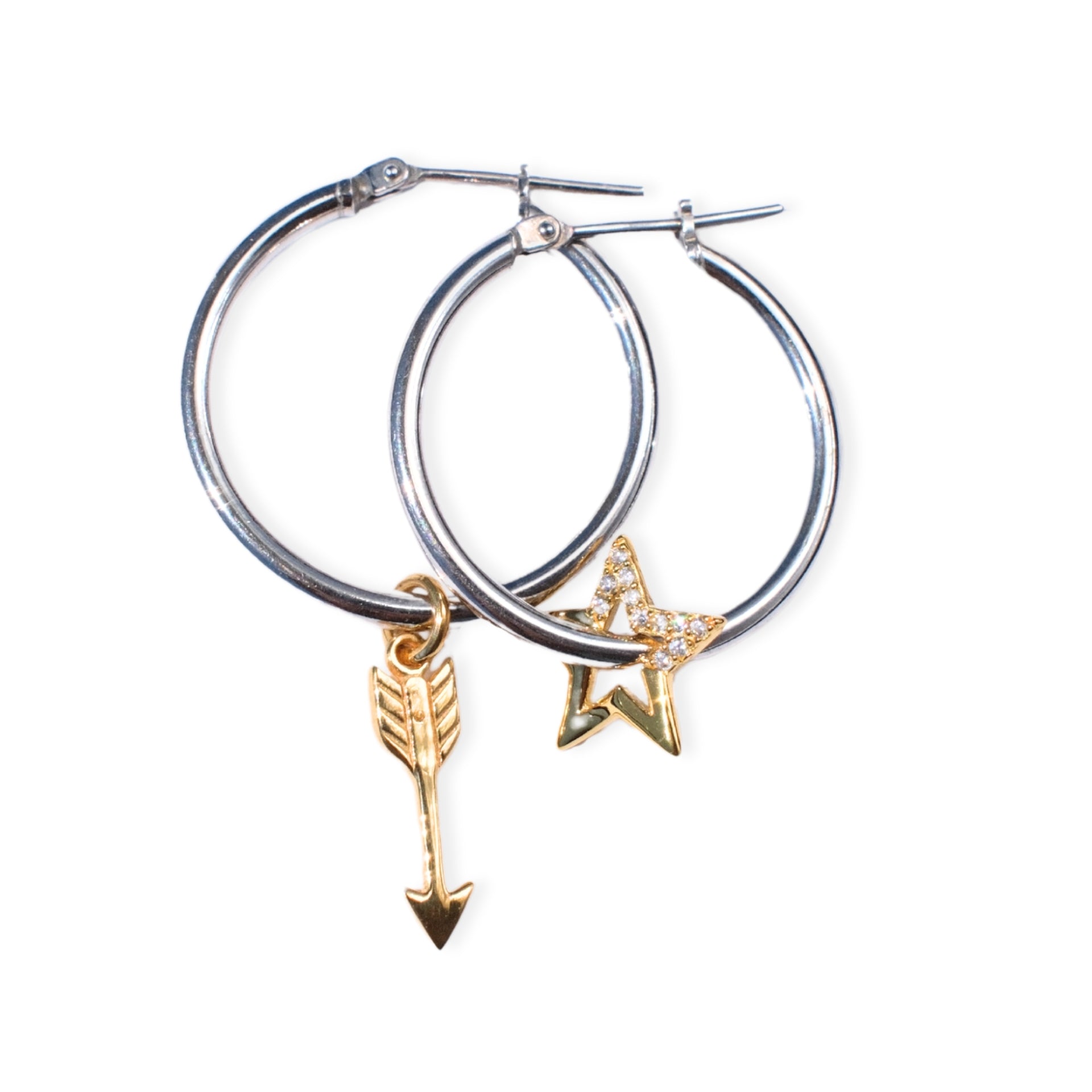 Small Hoops Silver - Star Struck gold charms