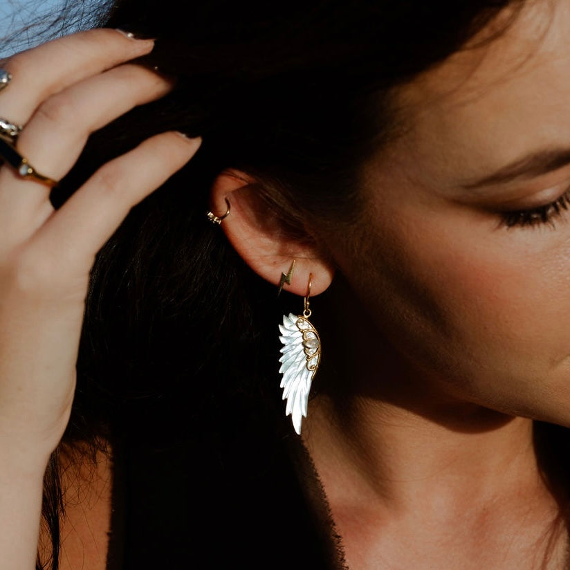 Hand Carved Wing Earrings Gold