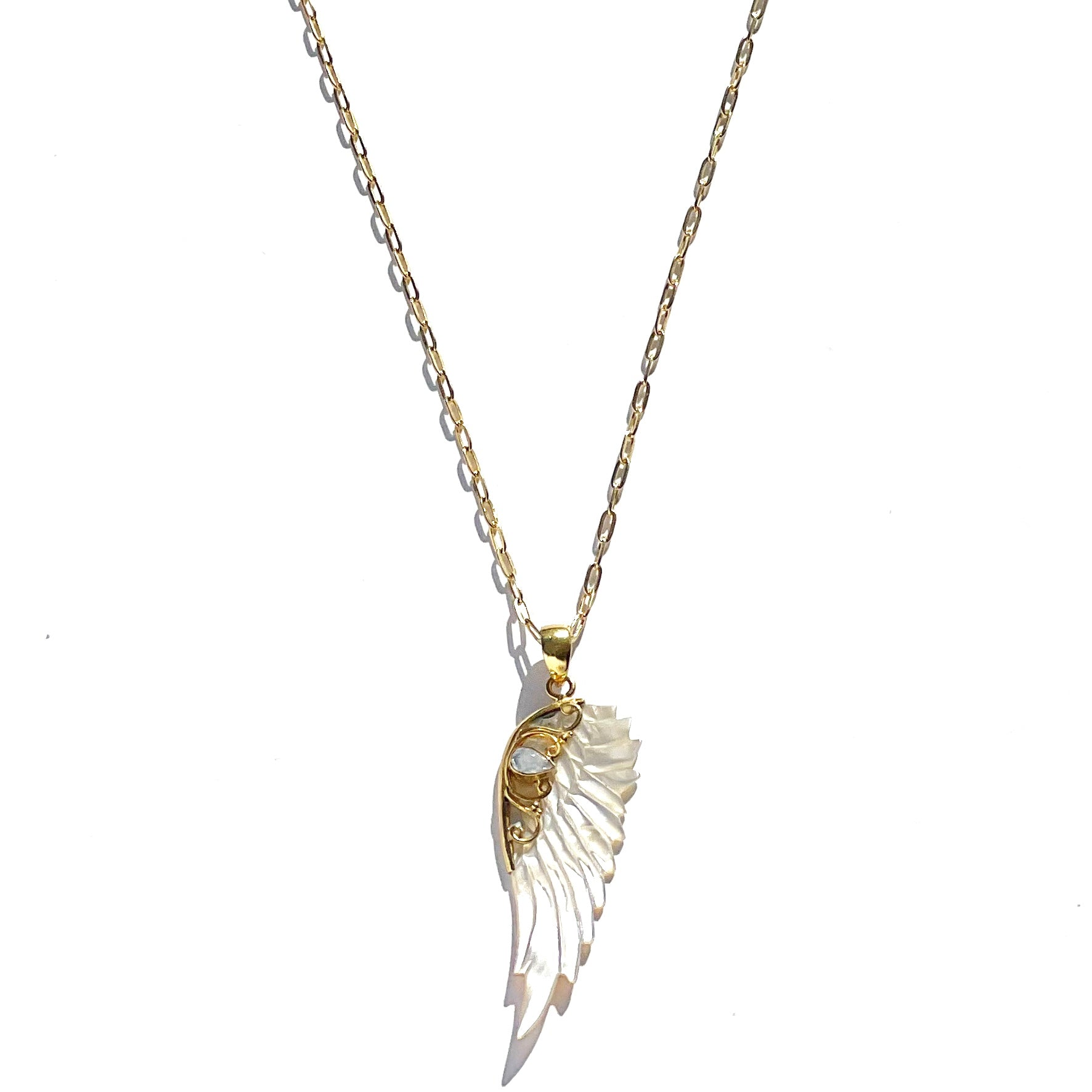 Hand Carved Wing Necklace Gold