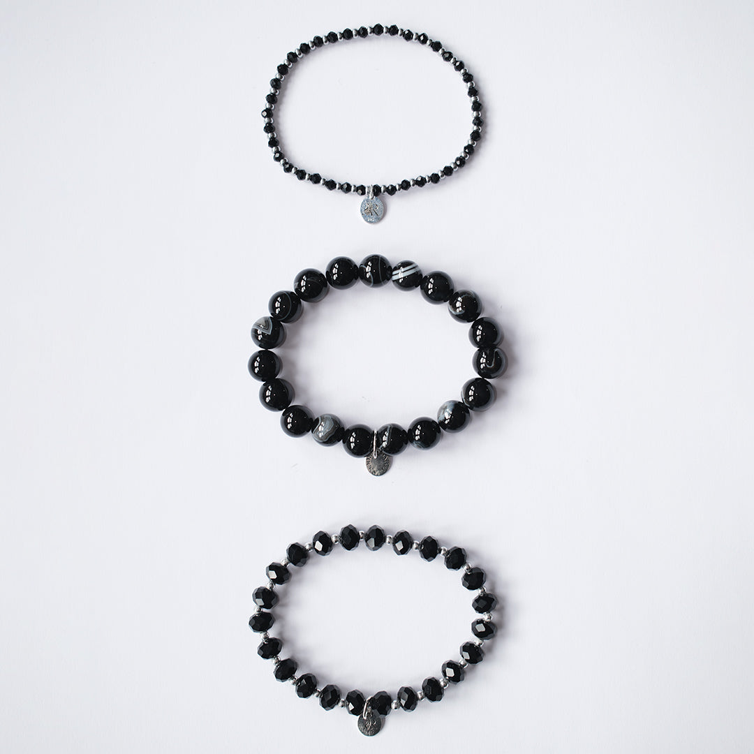 Eclipse Stretch Bracelet - Black & Silver