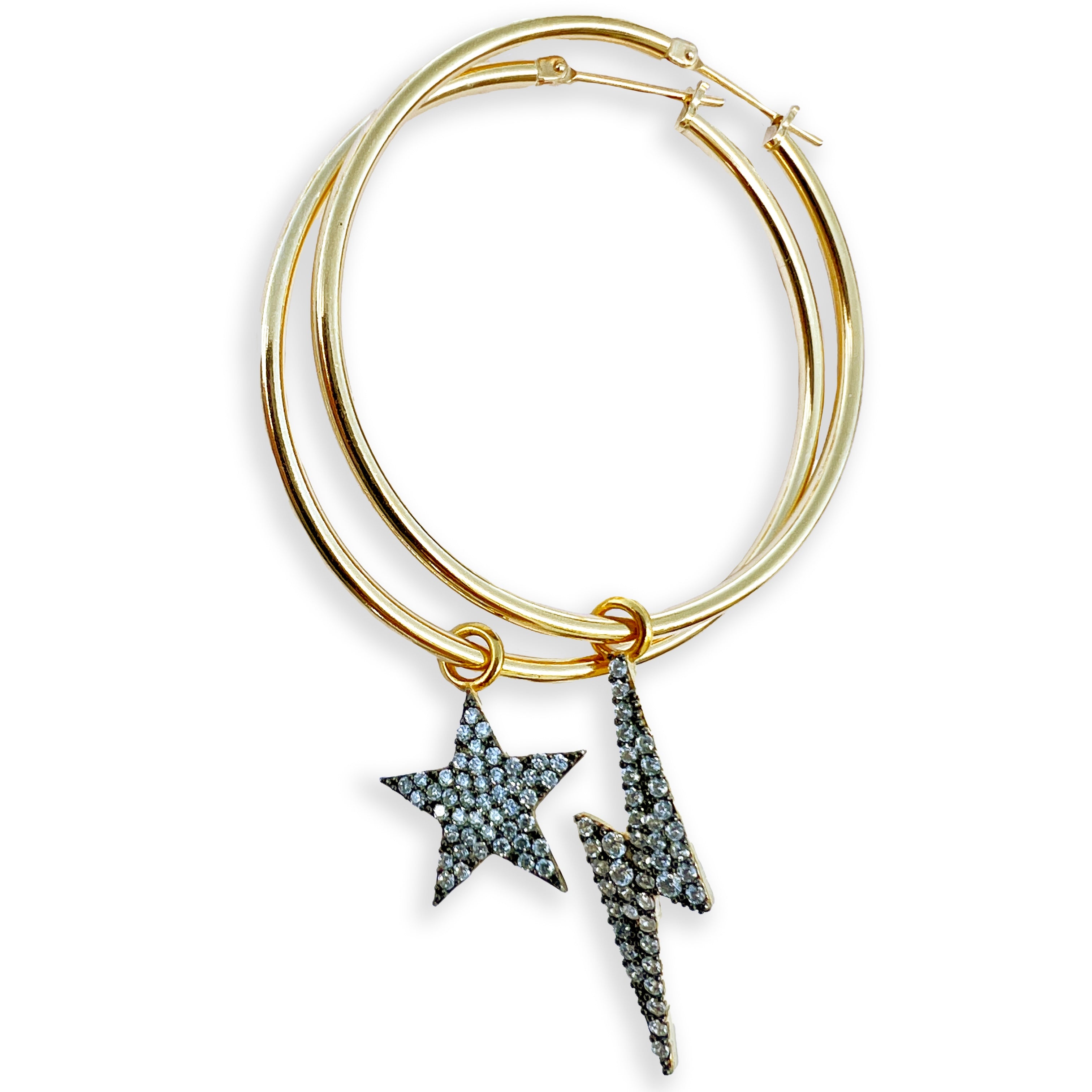 Bowie Hoops Gold - Cosmic Grey diamanté