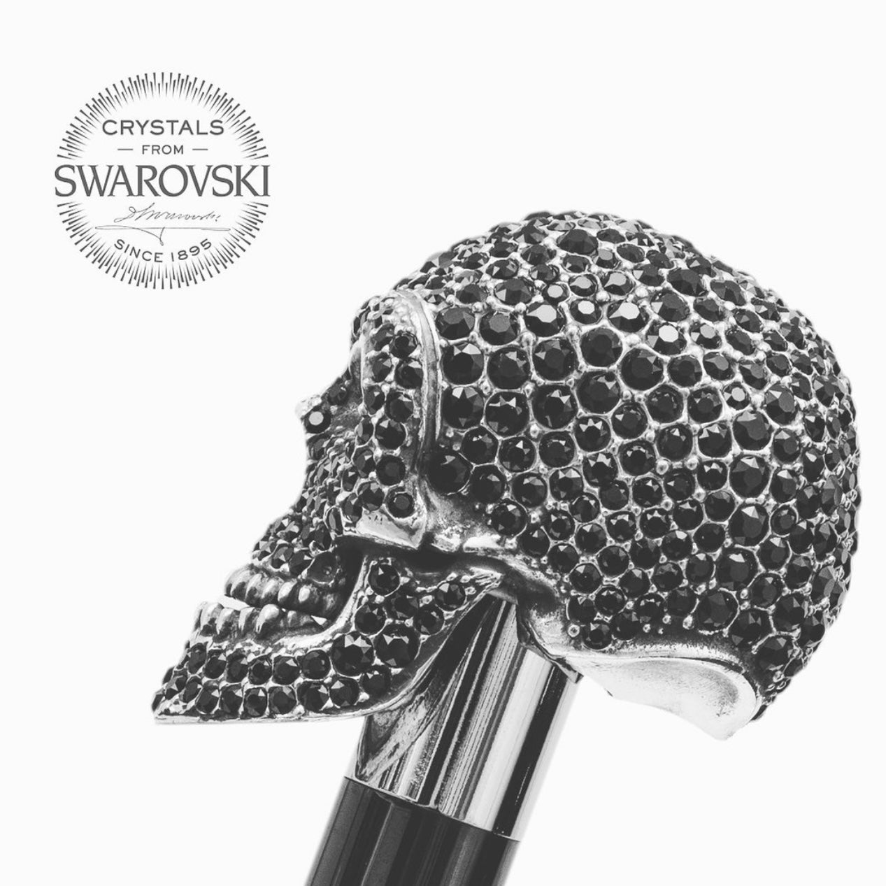 Black Diamante Skull Umbrella, full length