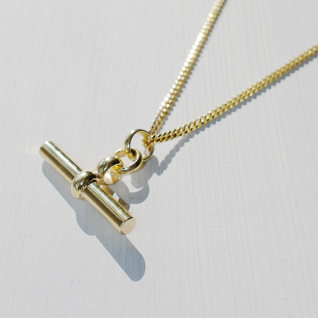 Gold T-Bar Fine Chain Necklace