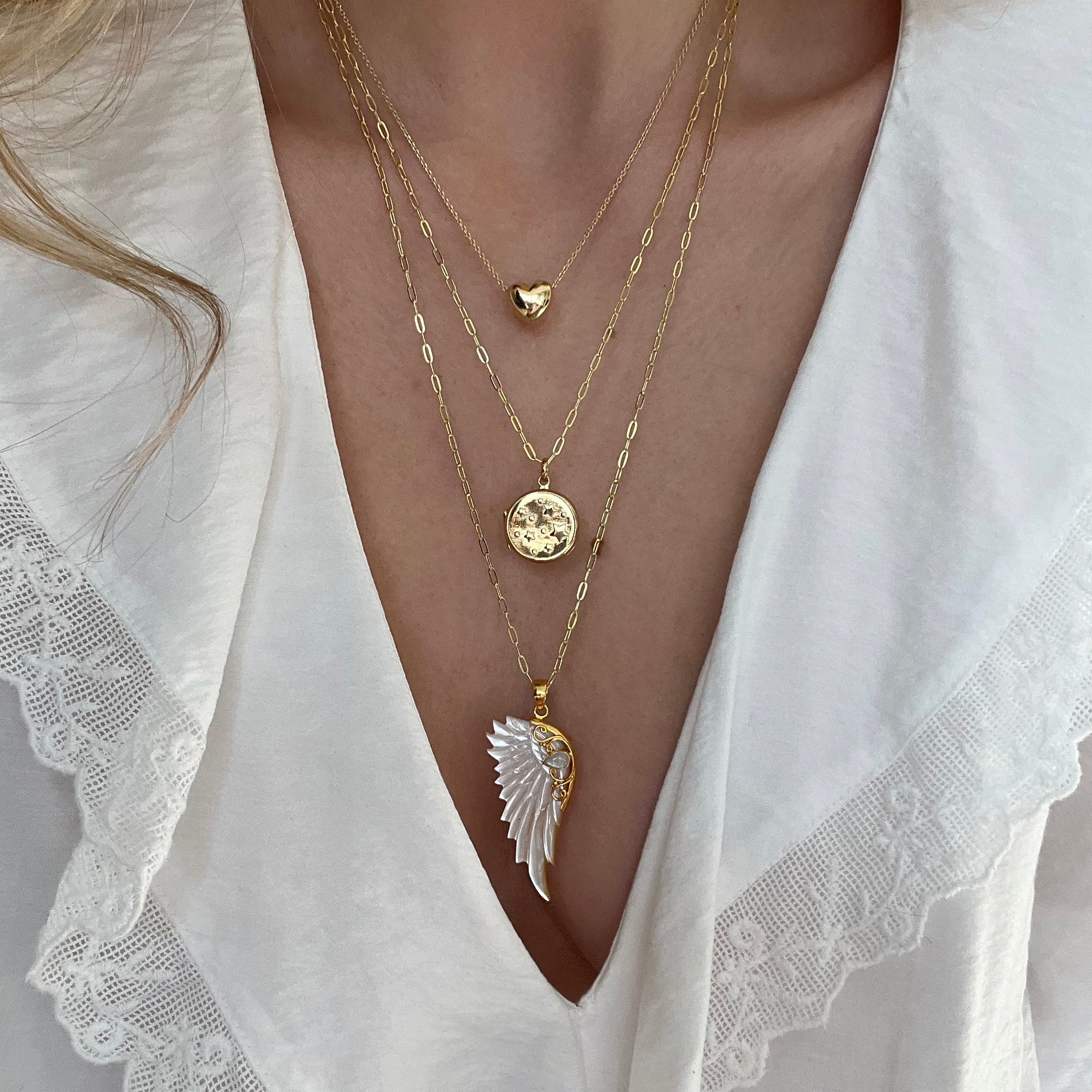 Hand Carved Wing Necklace Gold