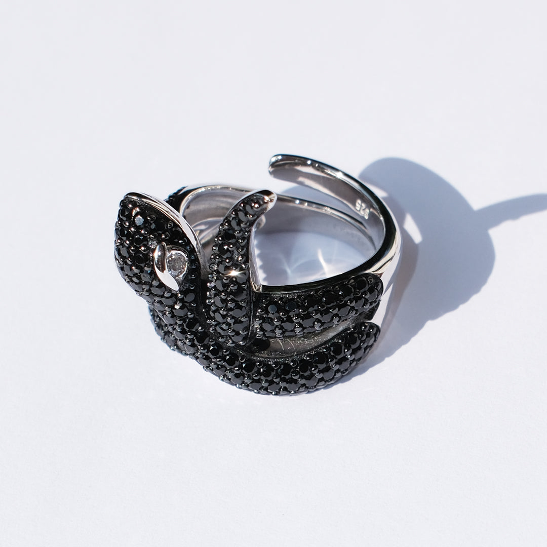 Black Diamanté Medusa Snake ring