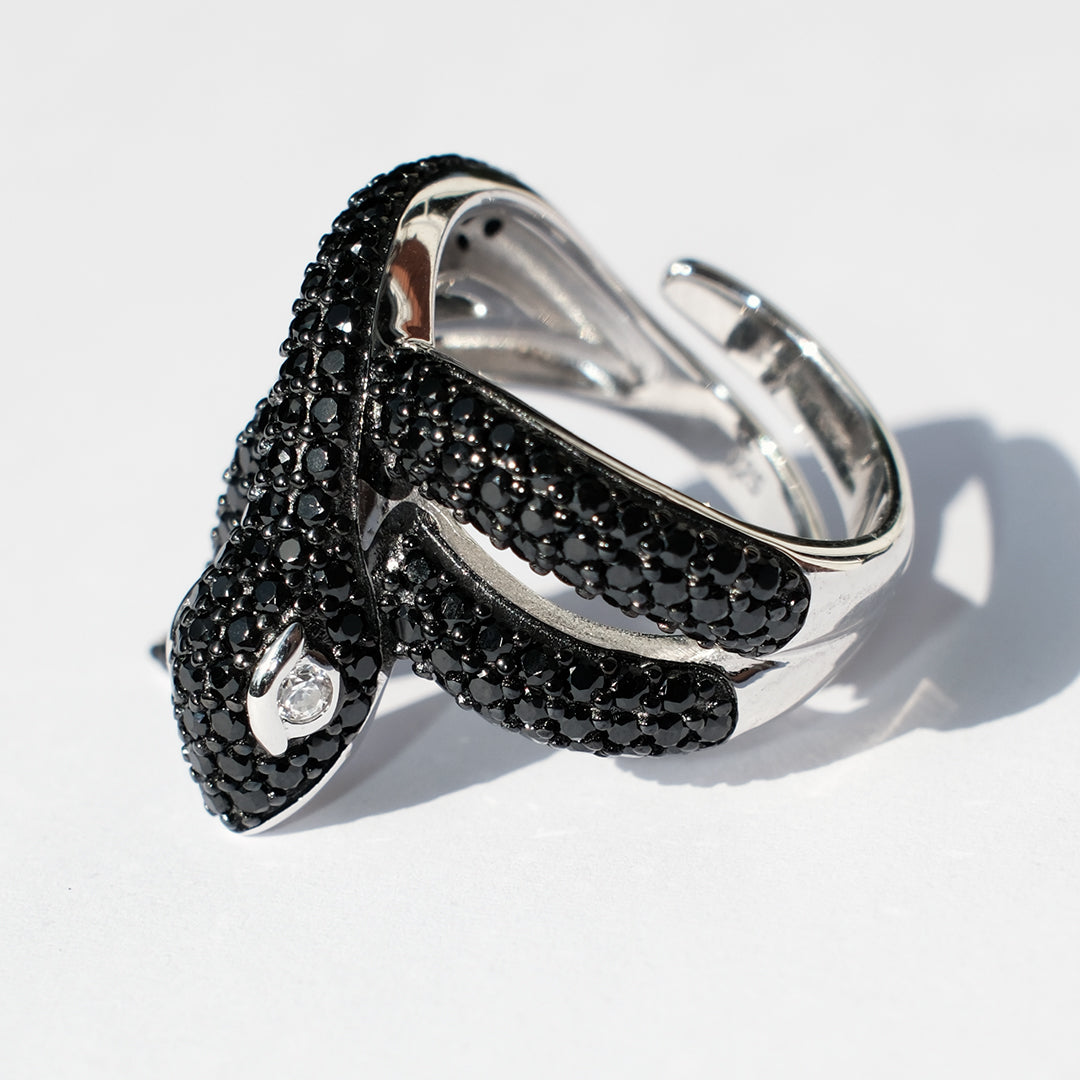 Black Diamanté Medusa Snake ring