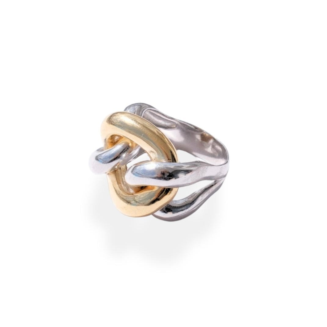 Chunky chain link ring, sterling silver and 18kt gold plated, mixed metal jewellery, Angel Rocks