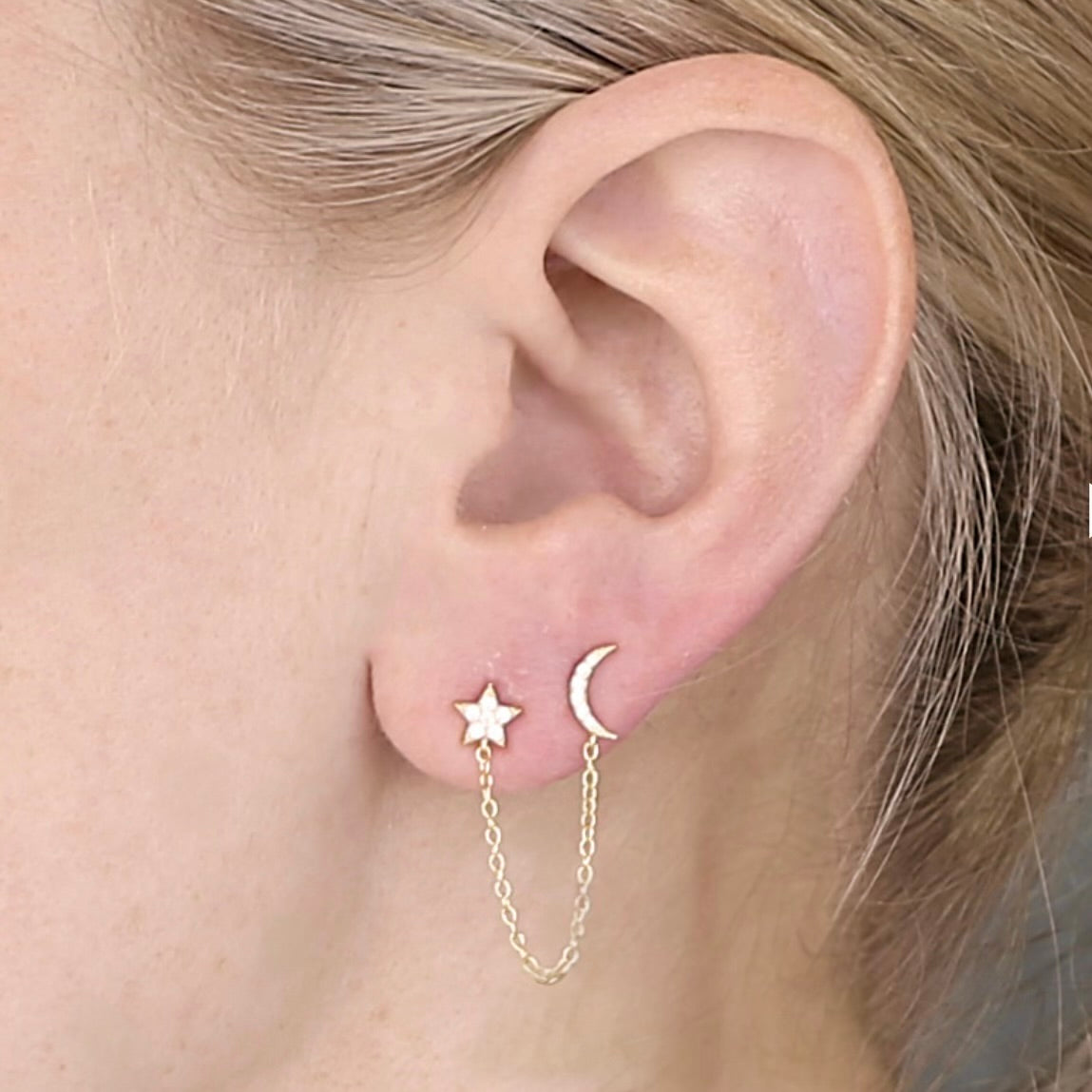 Gold Star chain drop diamanté earring