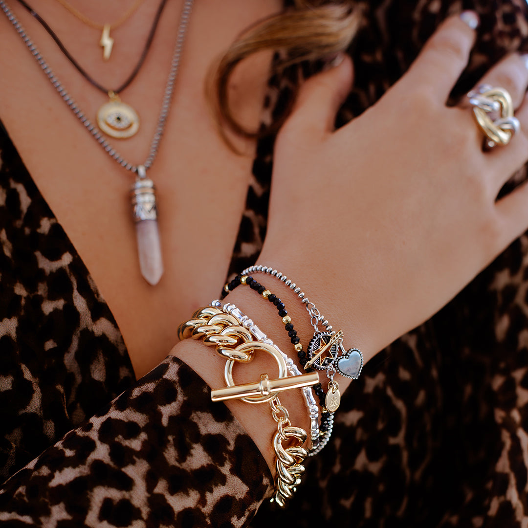 Midnight Stretch Bracelet - Black & Gold