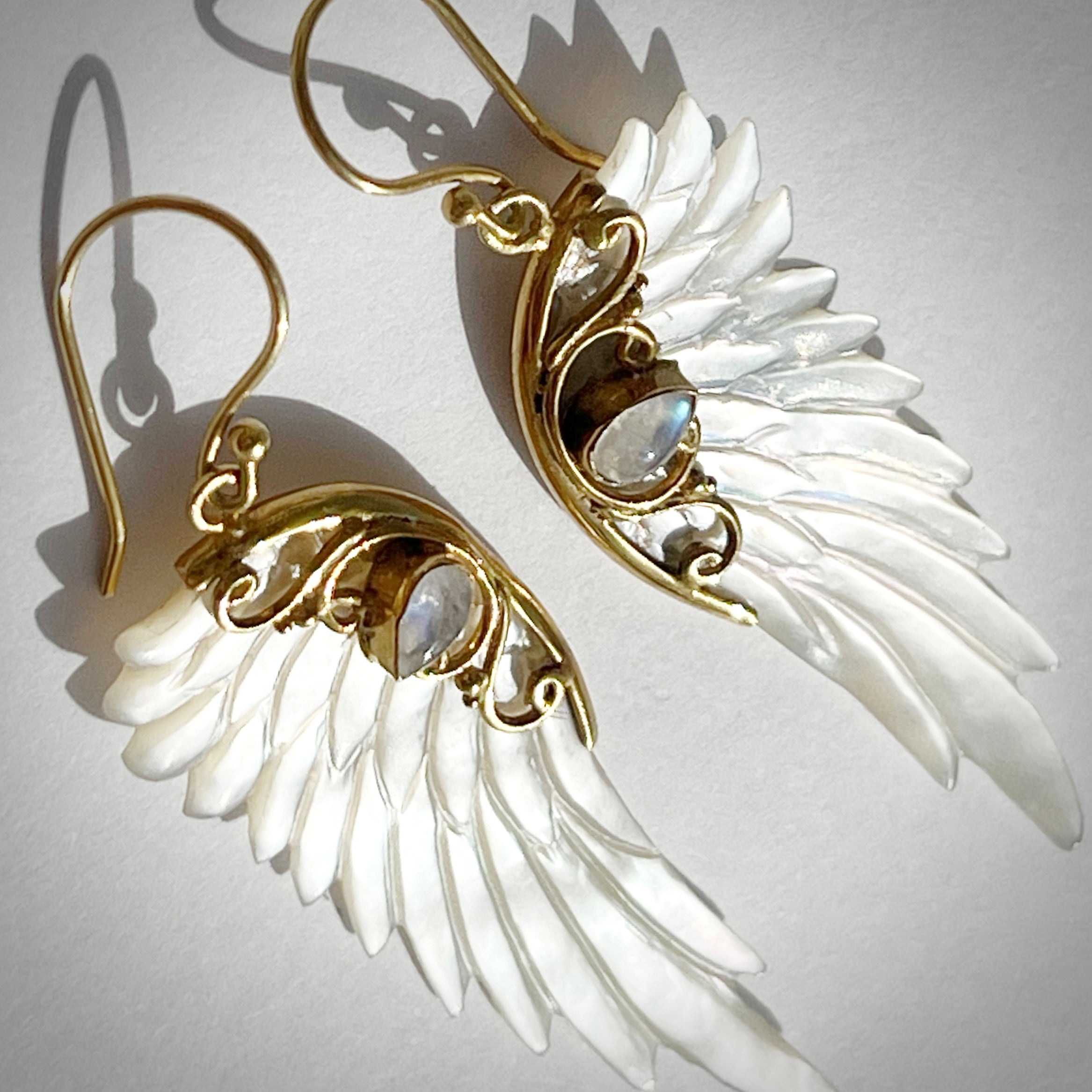 Hand Carved Wing Earrings Gold