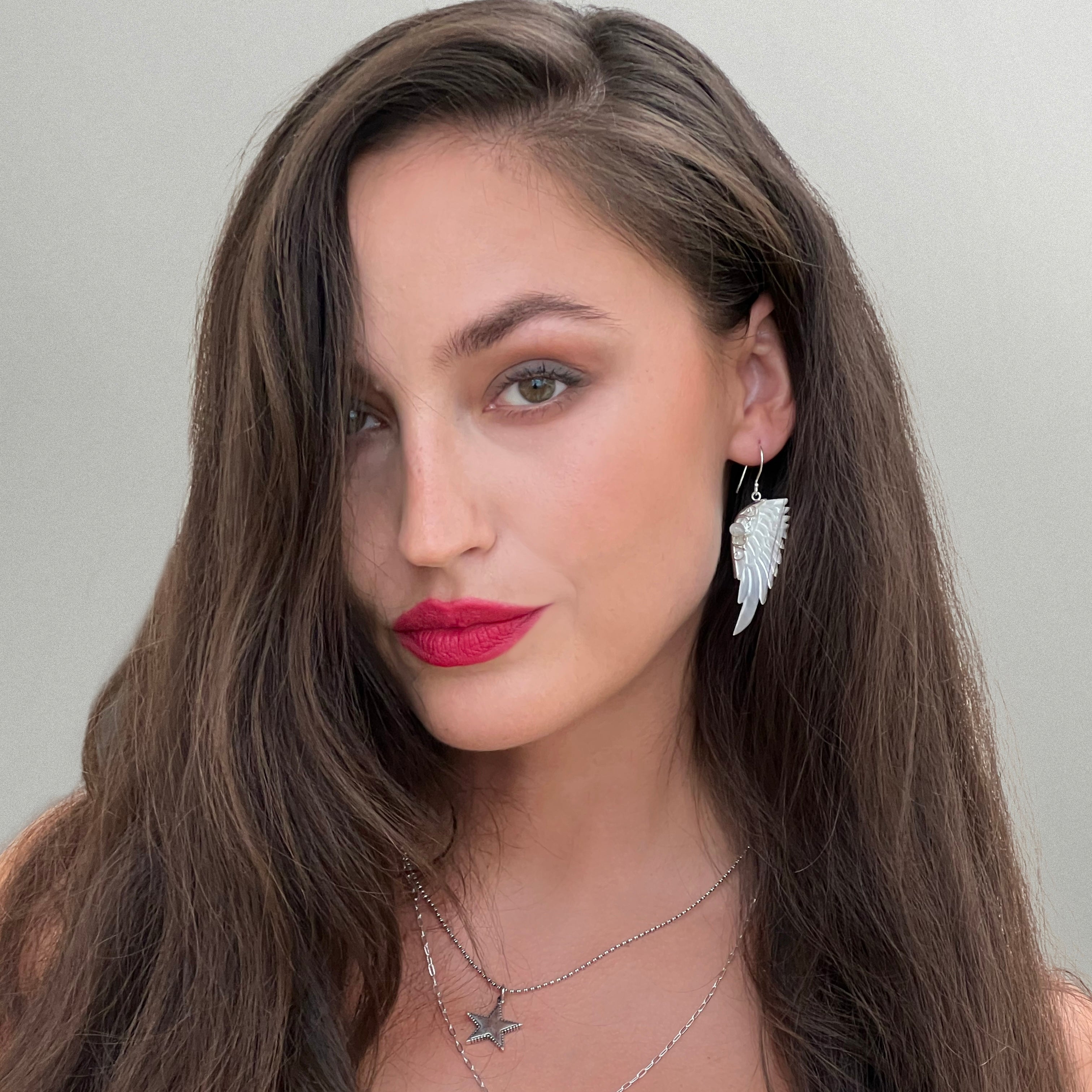 Hand Carved Wing Earrings Silver