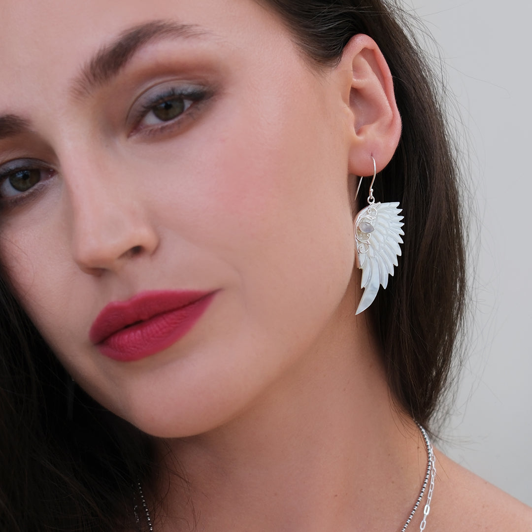 Hand Carved Wing Earrings Silver