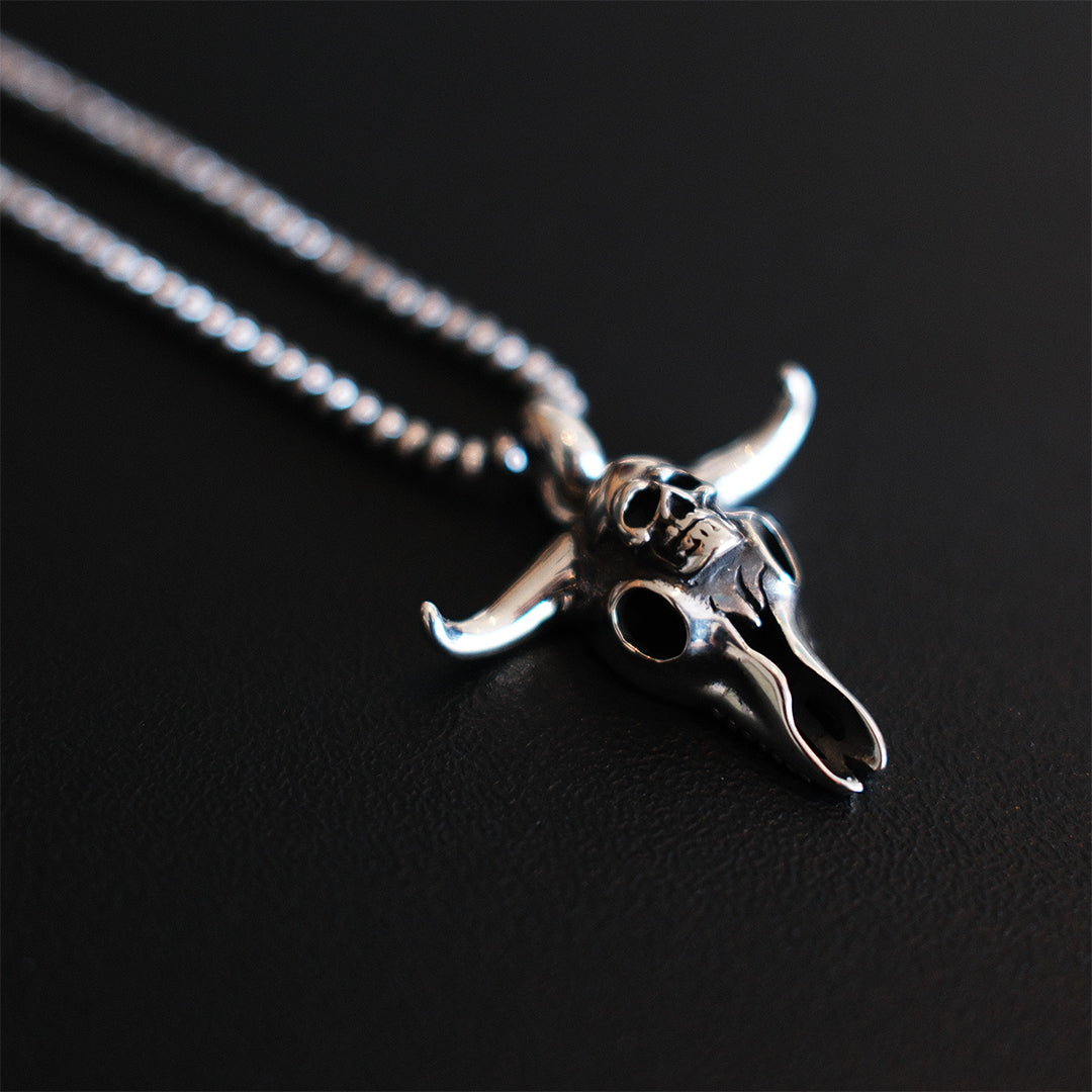 Horny Skull Solid Silver Necklace
