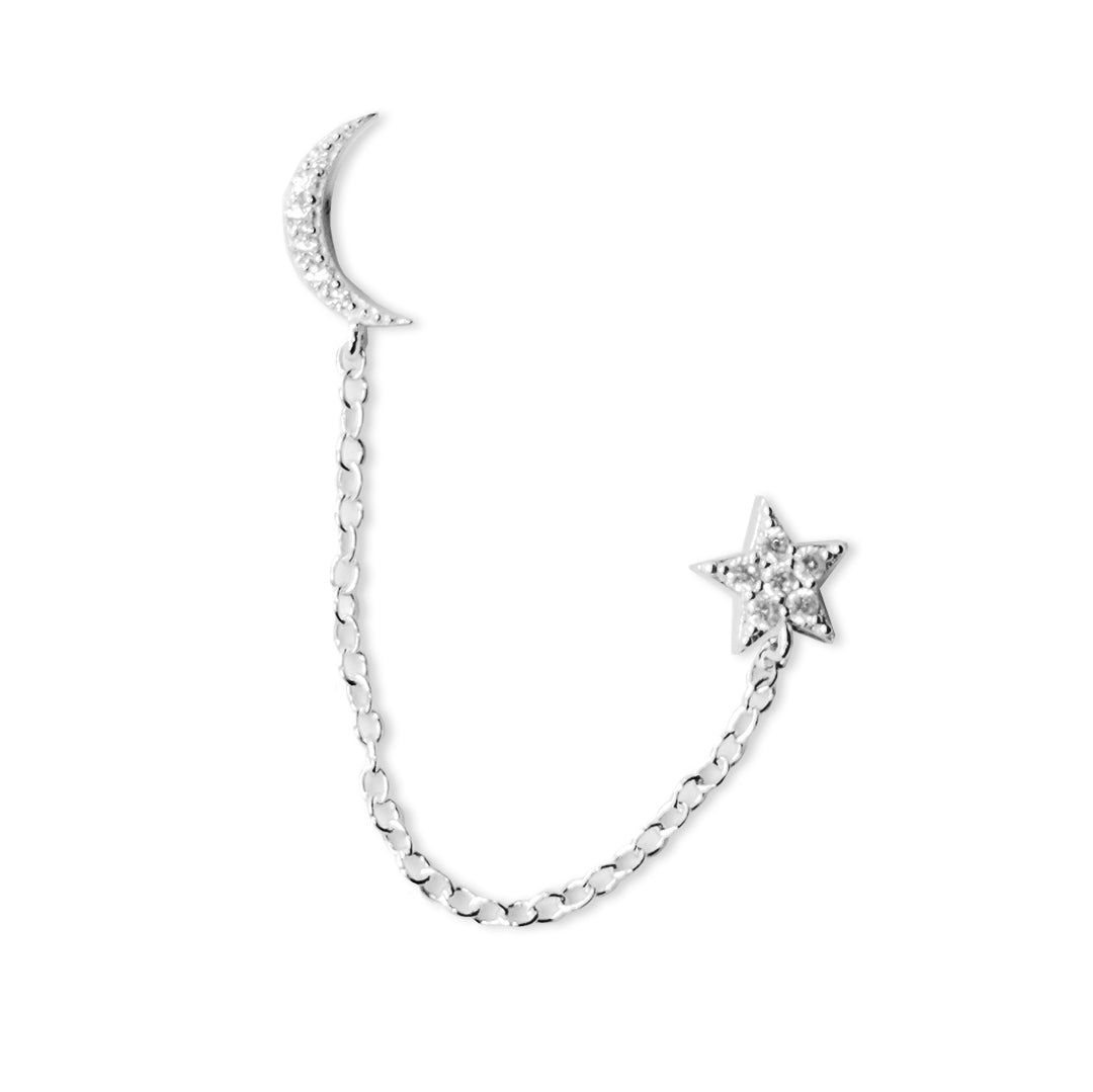 Silver Star chain drop diamanté earring