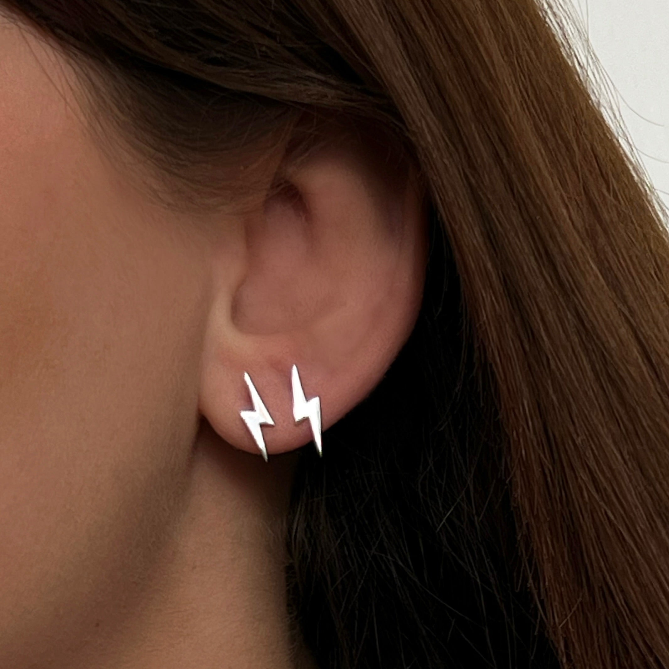 Tiny Silver Lightning Bolt studs