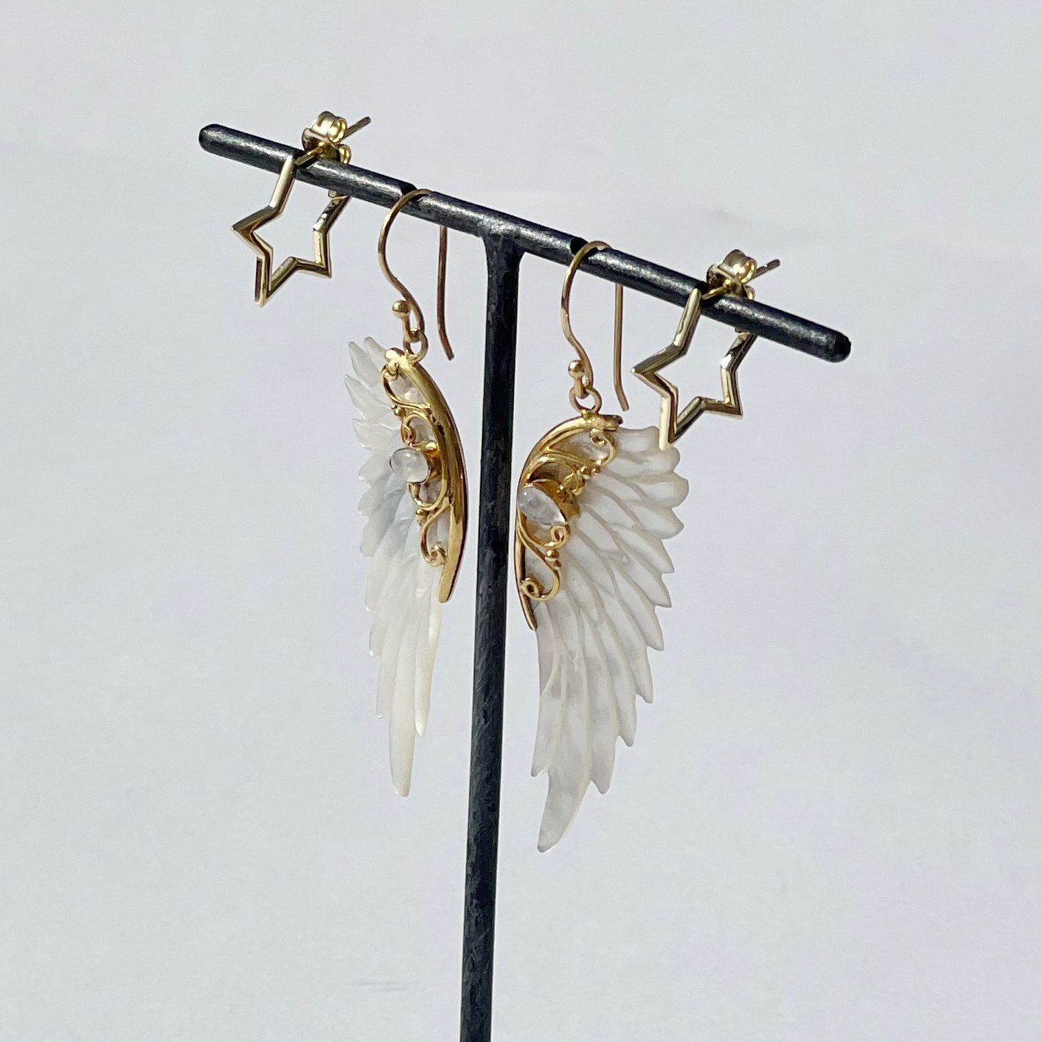 Hand Carved Wing Earrings Gold