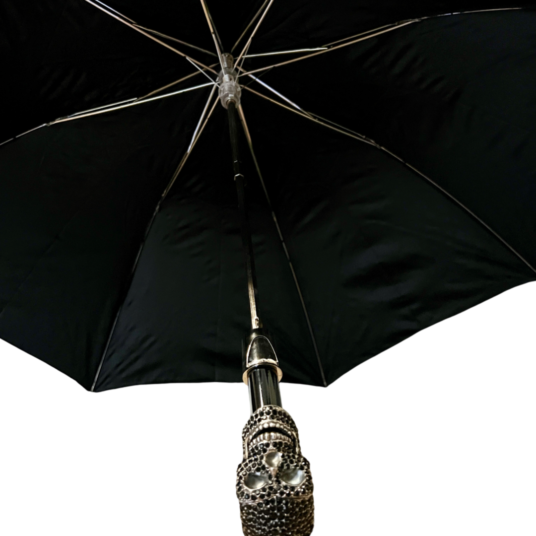 Black Diamante skulls print folding umbrella