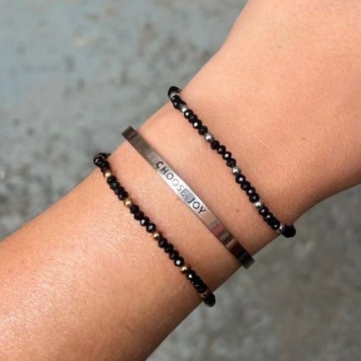 Midnight Stretch Bracelet - Black & Silver