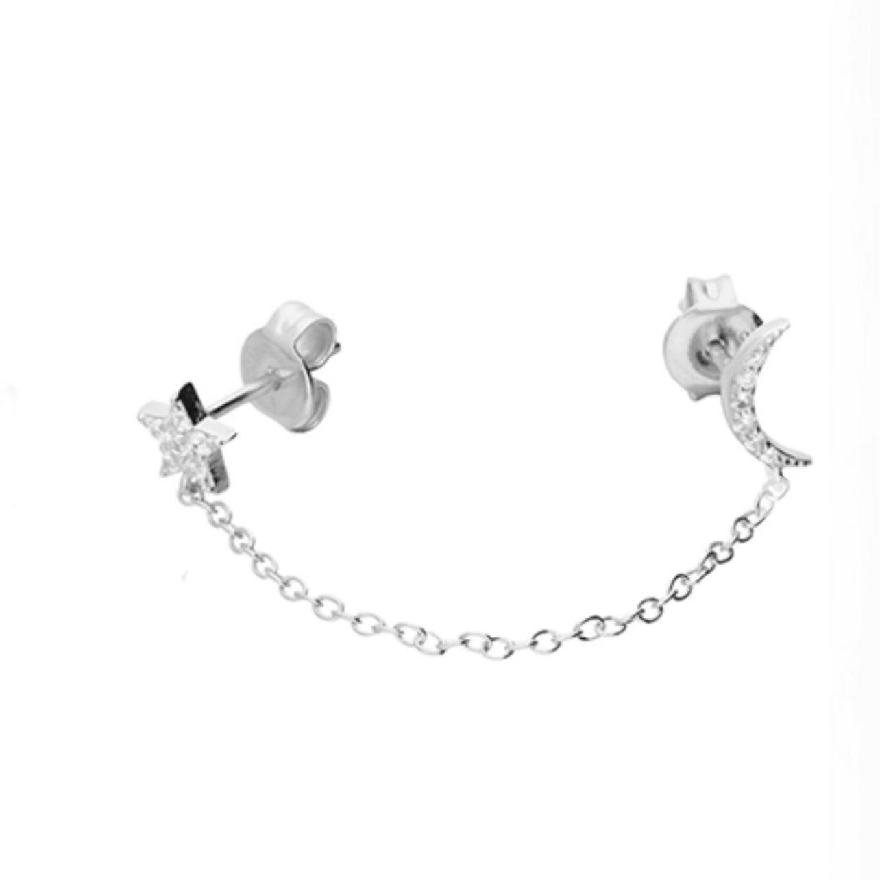 Silver Star chain drop diamanté earring