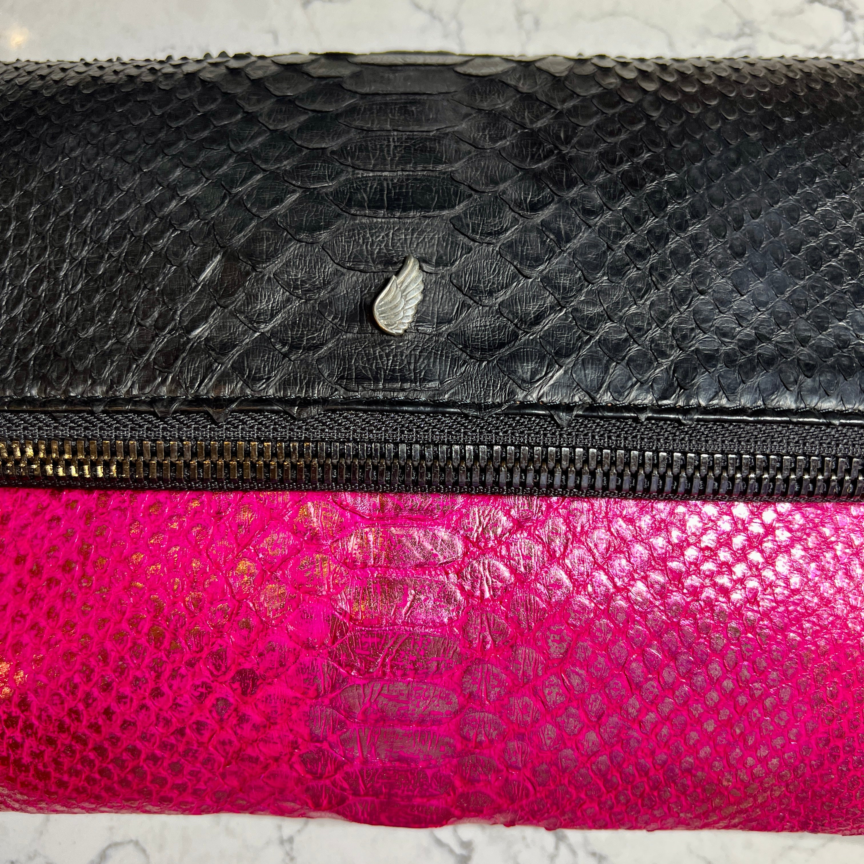 Fold-over Clutch Bag Black & Pink Metallic