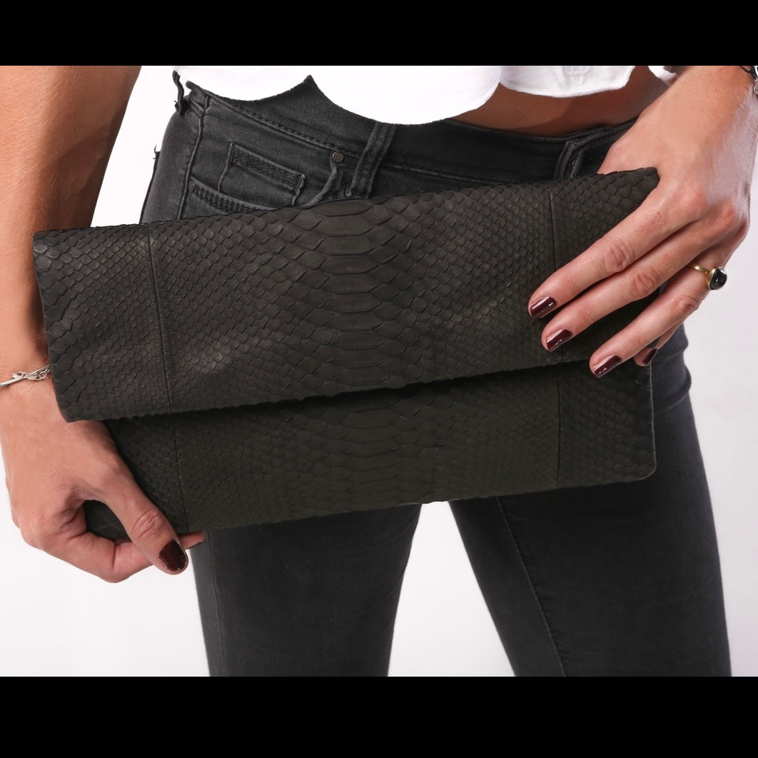 Fold-over Clutch Bag Black