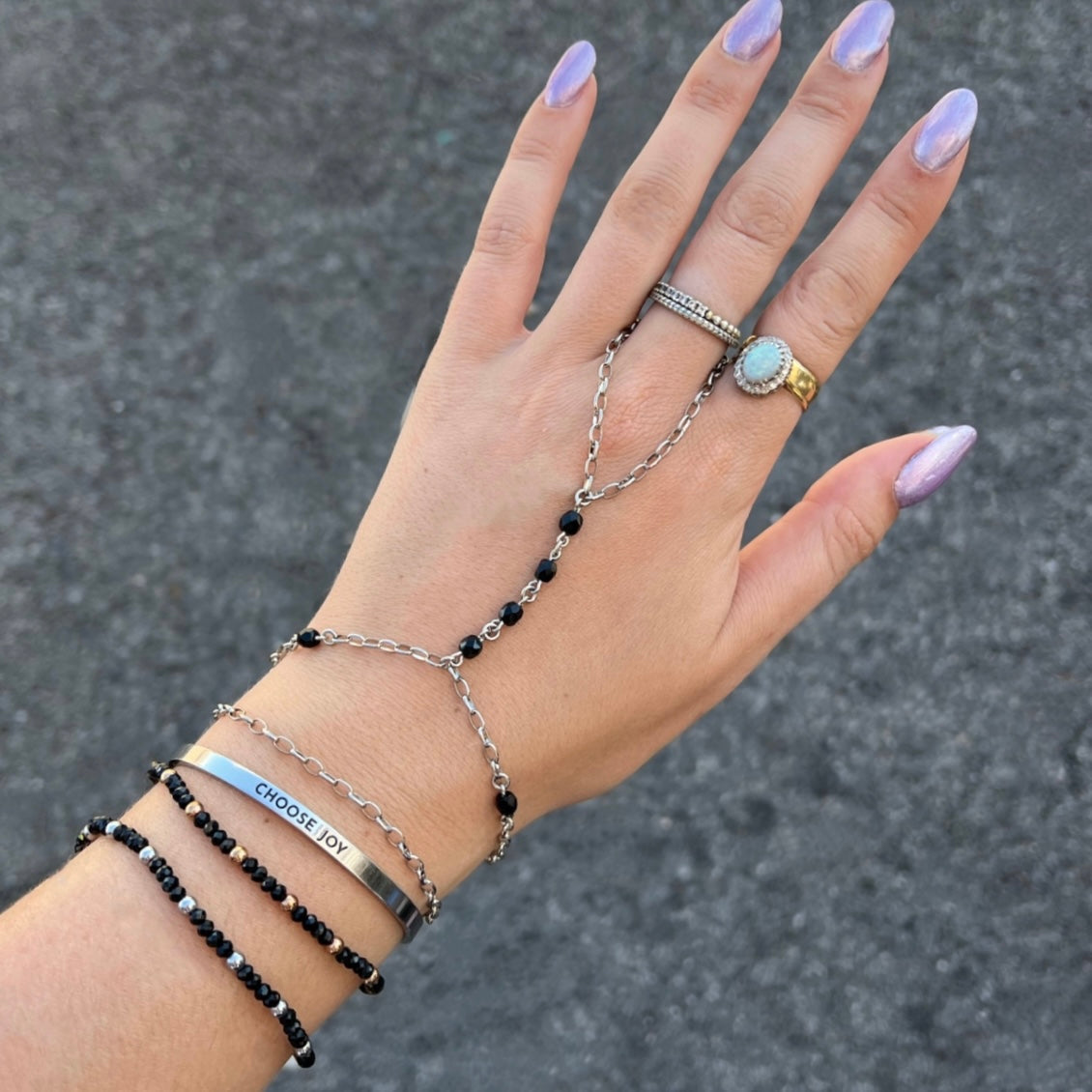 Midnight Stretch Bracelet - Black & Silver