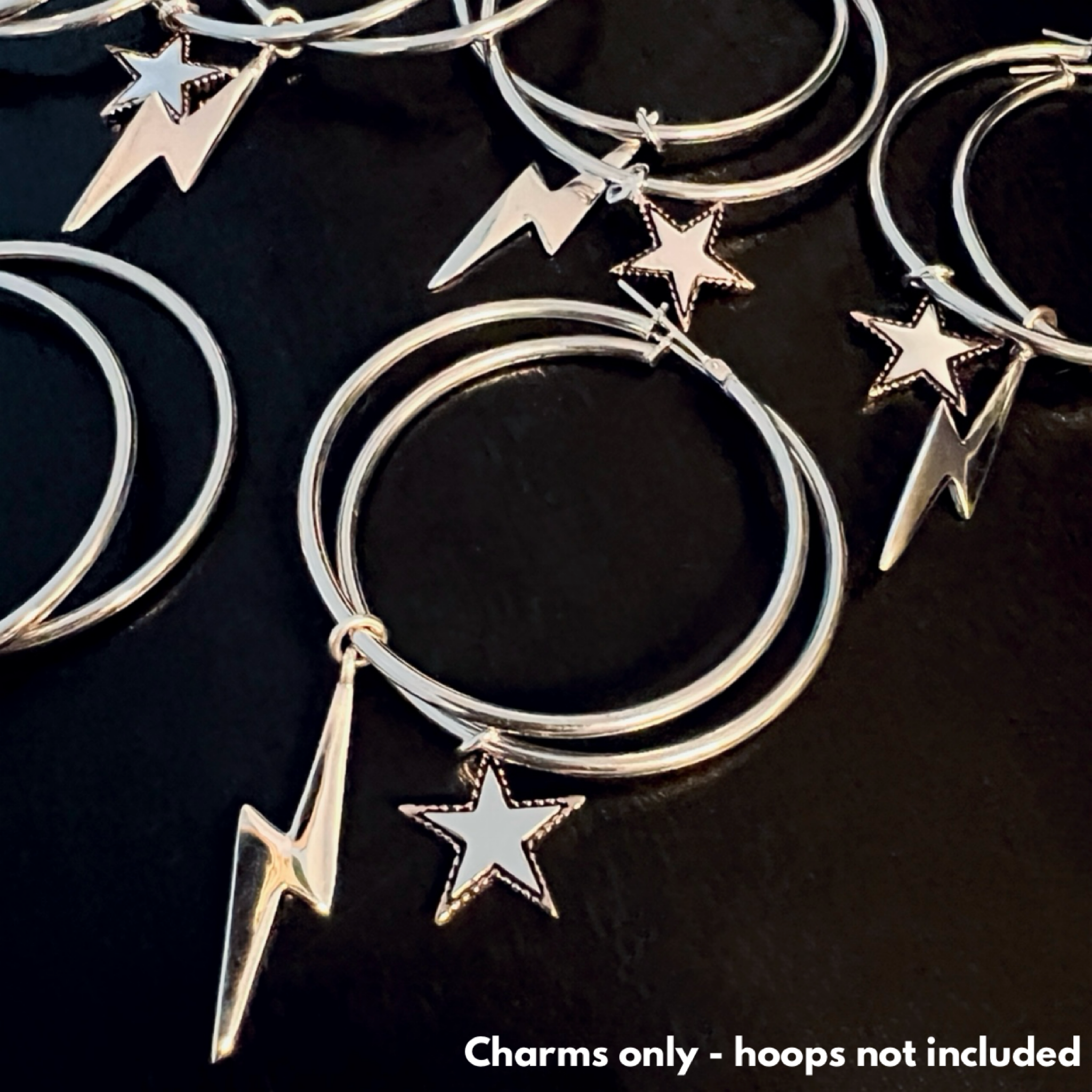 Large Hoop Charm set - Bowie silver & rose gold