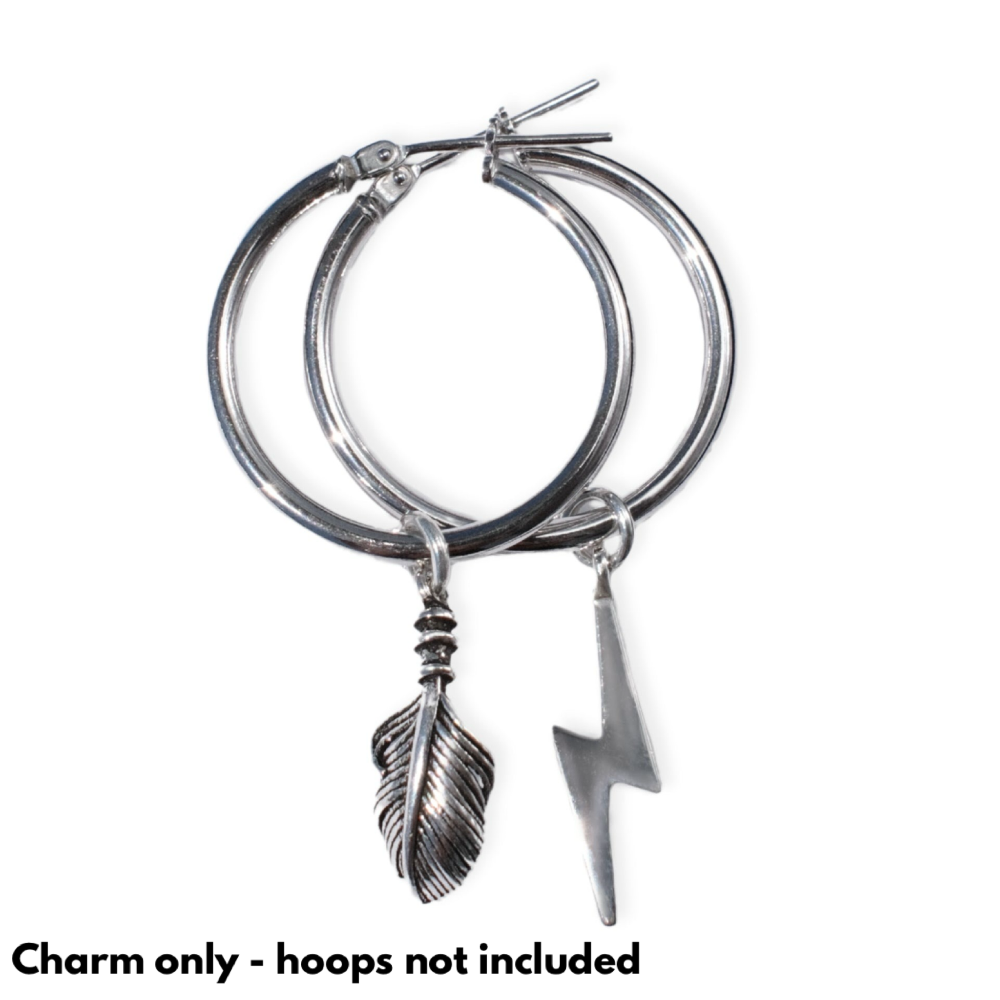 Small Hoop Charm - Lightening Bolt silver