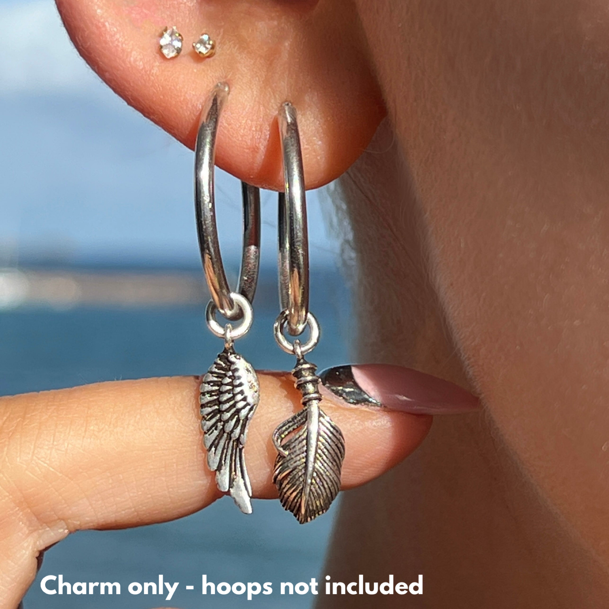 Small Hoop Charm - Angel Wing