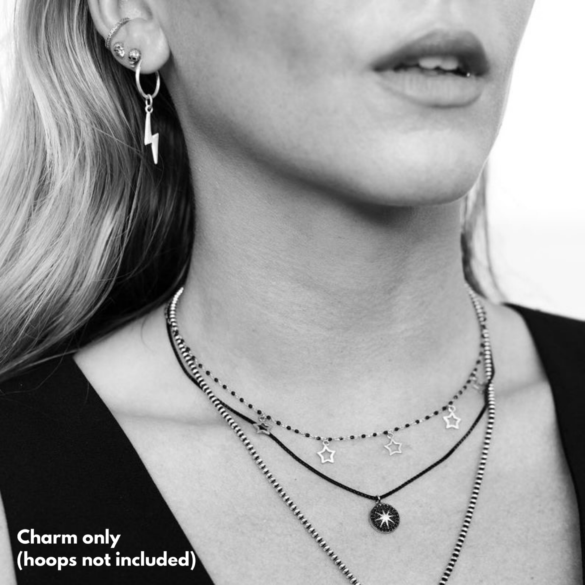 Small Hoop Charm - Lightening Bolt silver