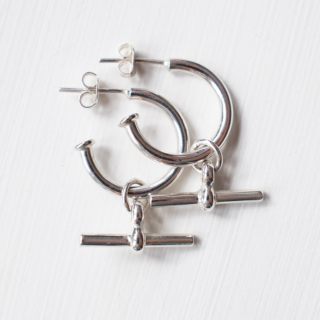 Small Silver T-Bar Hoops