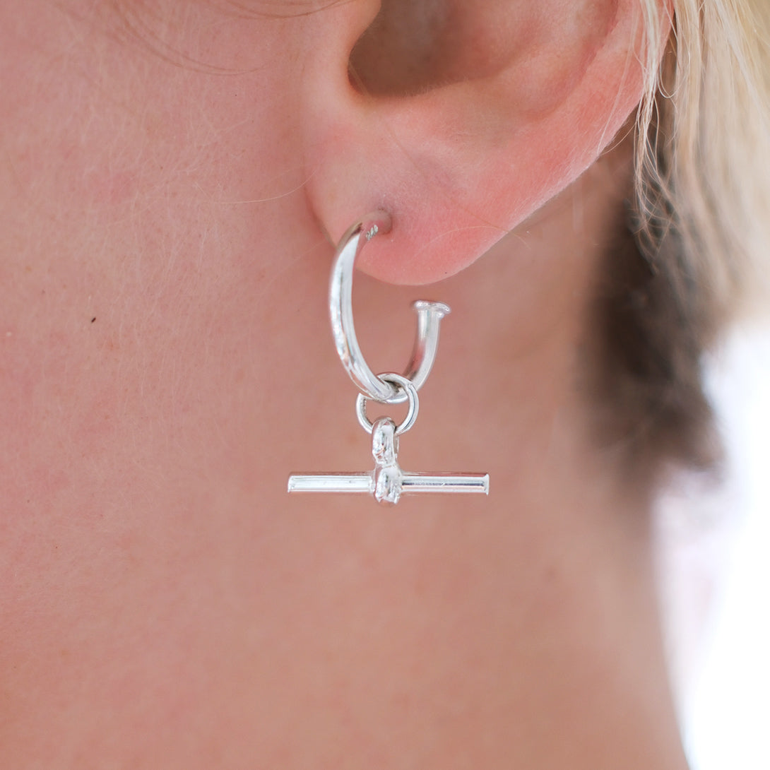 Small Silver T-Bar Hoops