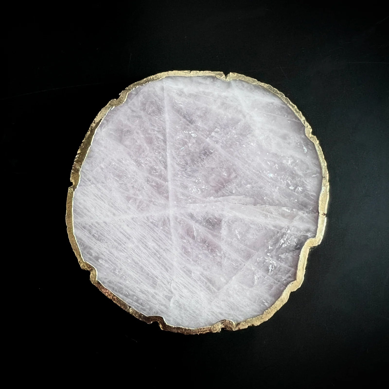 Rose Quartz Coaster gold edge