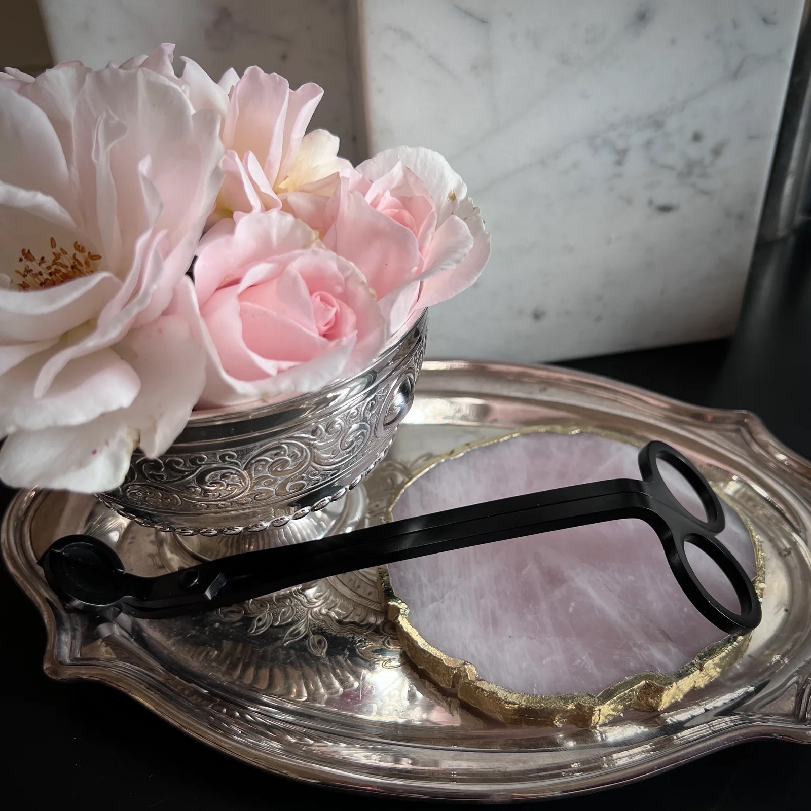 Rose Quartz Coaster gold edge