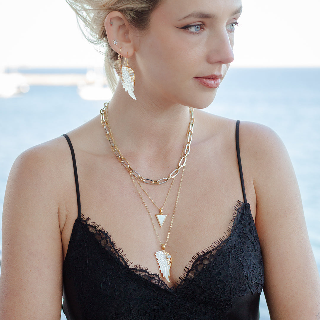 Hand Carved Wing Necklace Gold