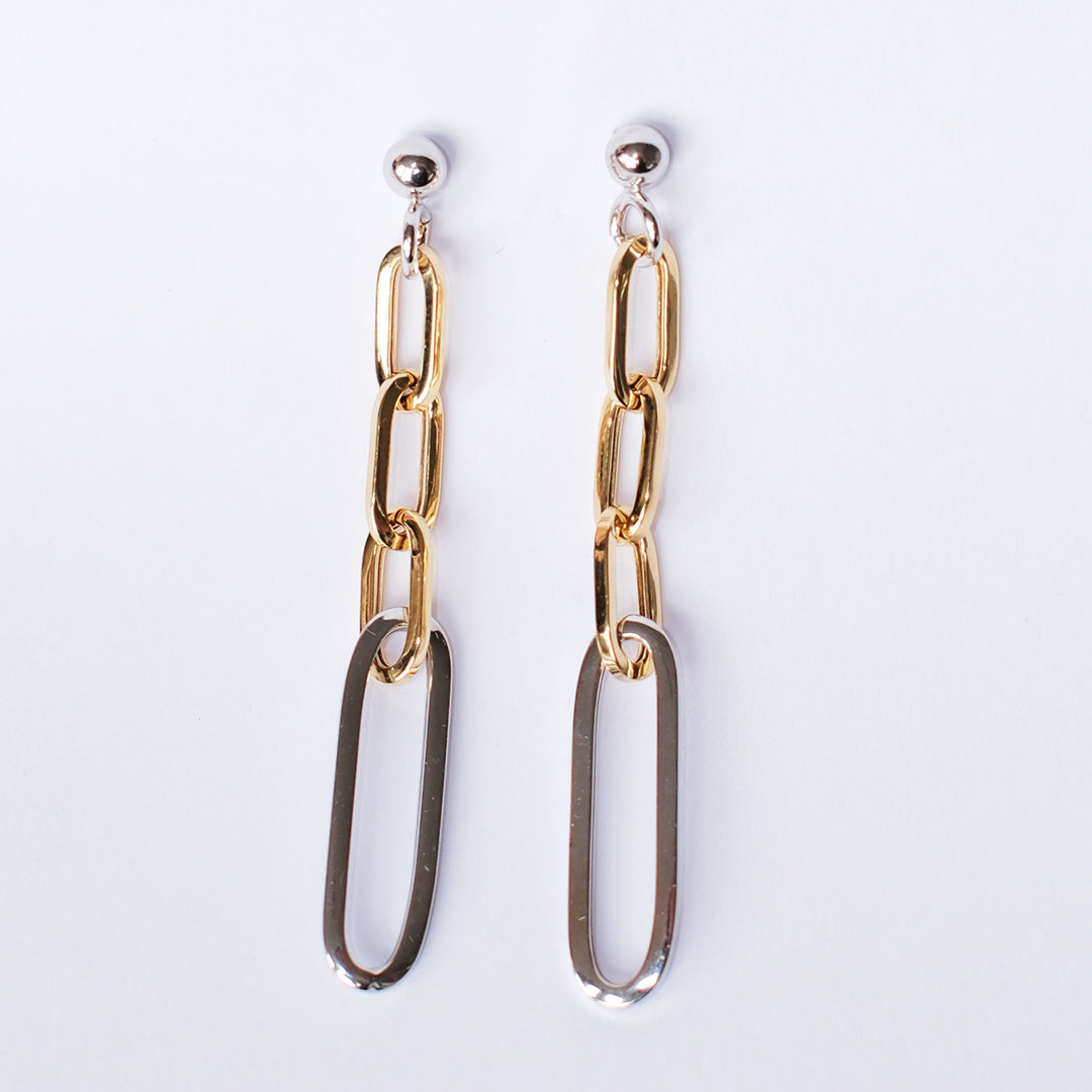 Mixed Metal Drop Chain Earrings