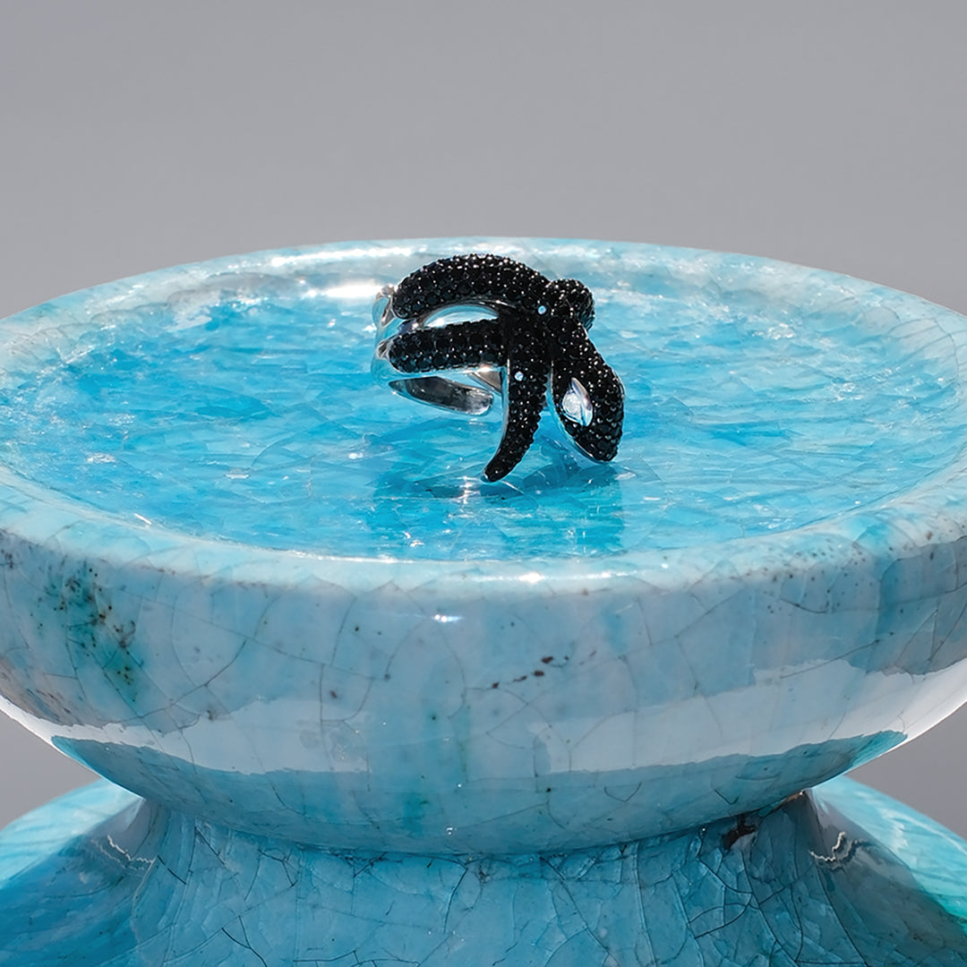 Black Diamanté Medusa Snake ring