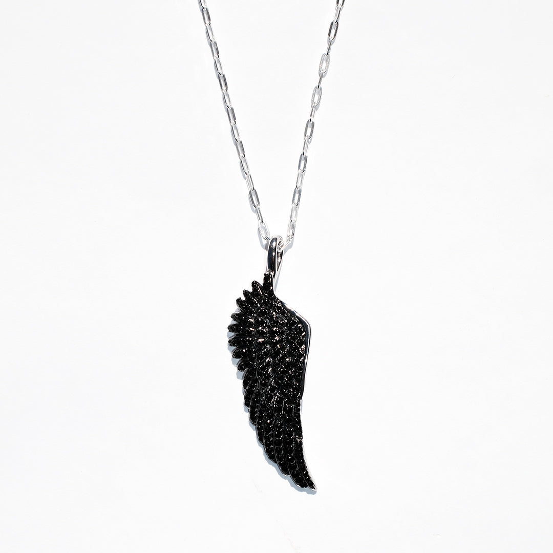 Black Diamanté Large Angel Wing Necklace