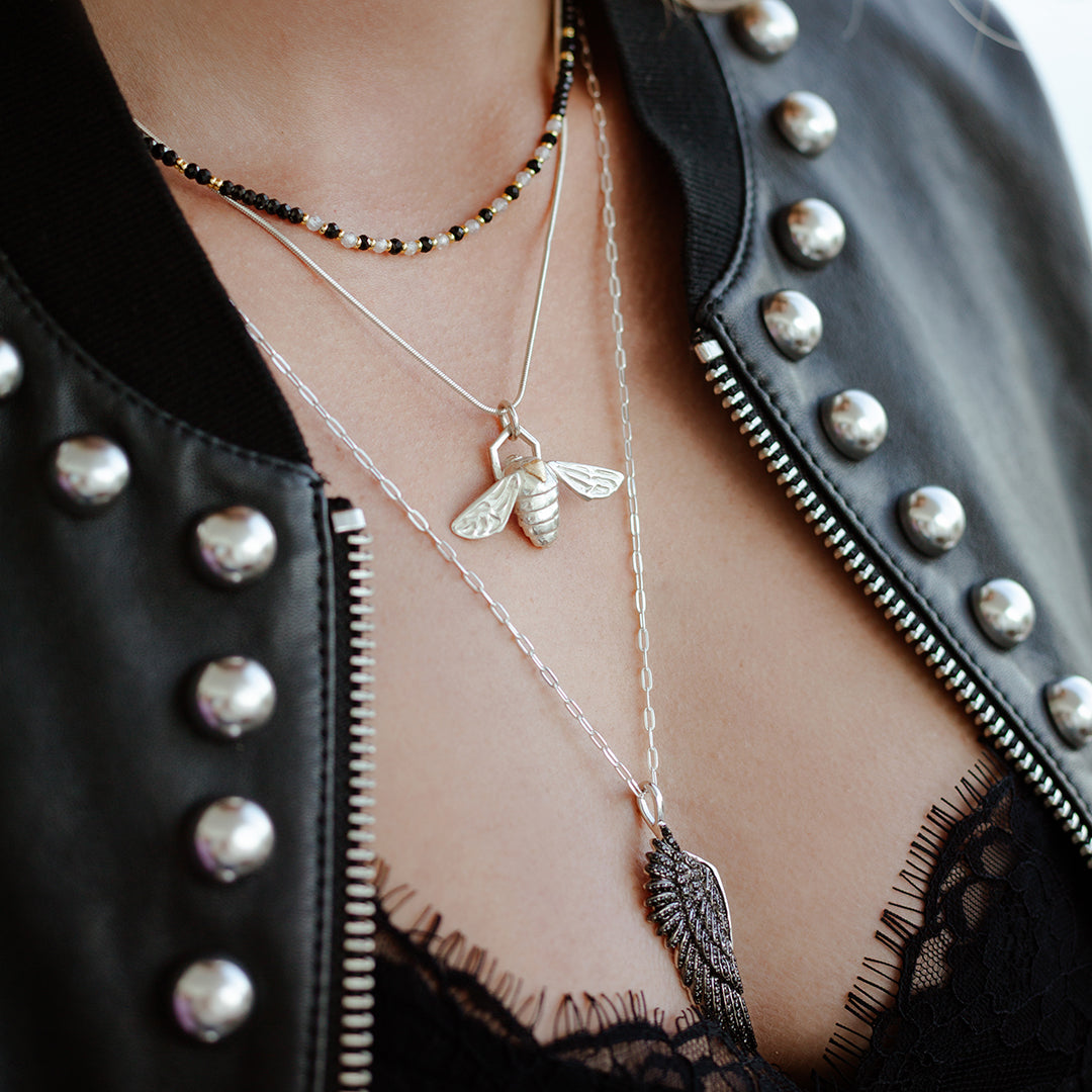 Black Diamanté Large Angel Wing Necklace