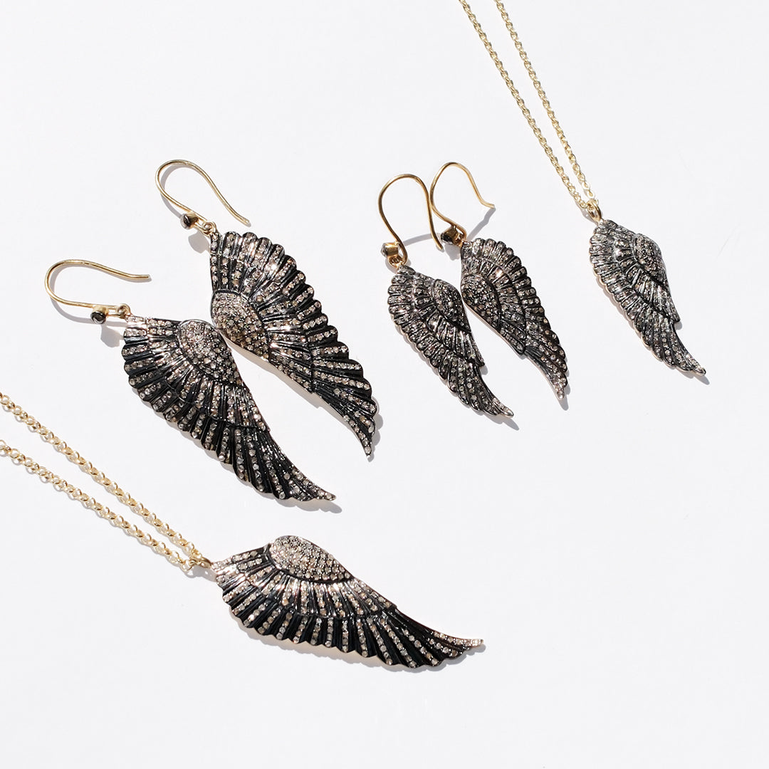 Diamond Small Angel Wing Earrings